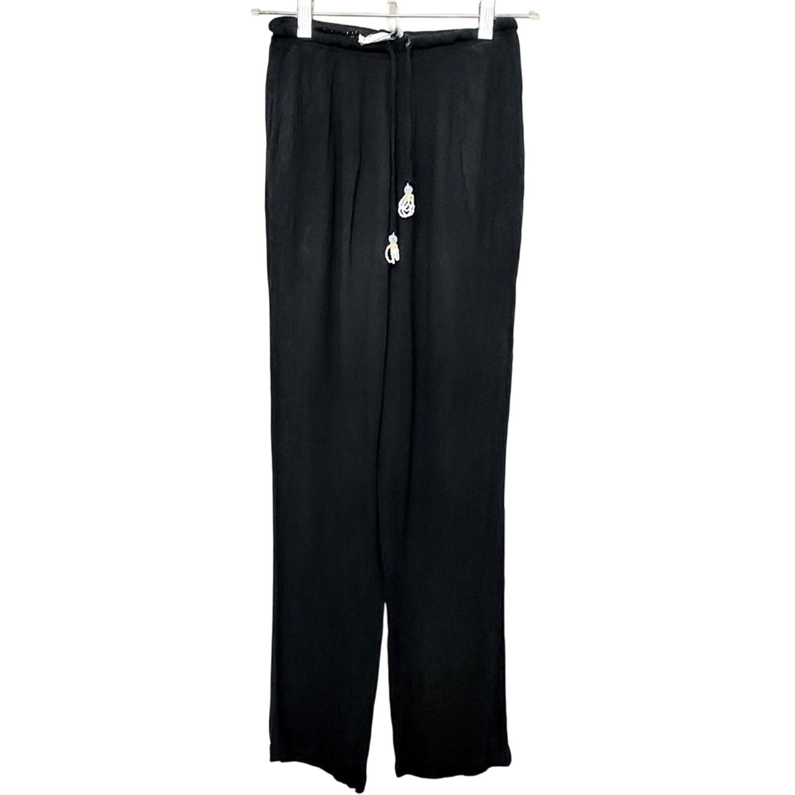 Other Vintage 80's Key Lime Pie Black Stretchy Crinkle Rayon Pants Size 22" - 1 Thumbnail