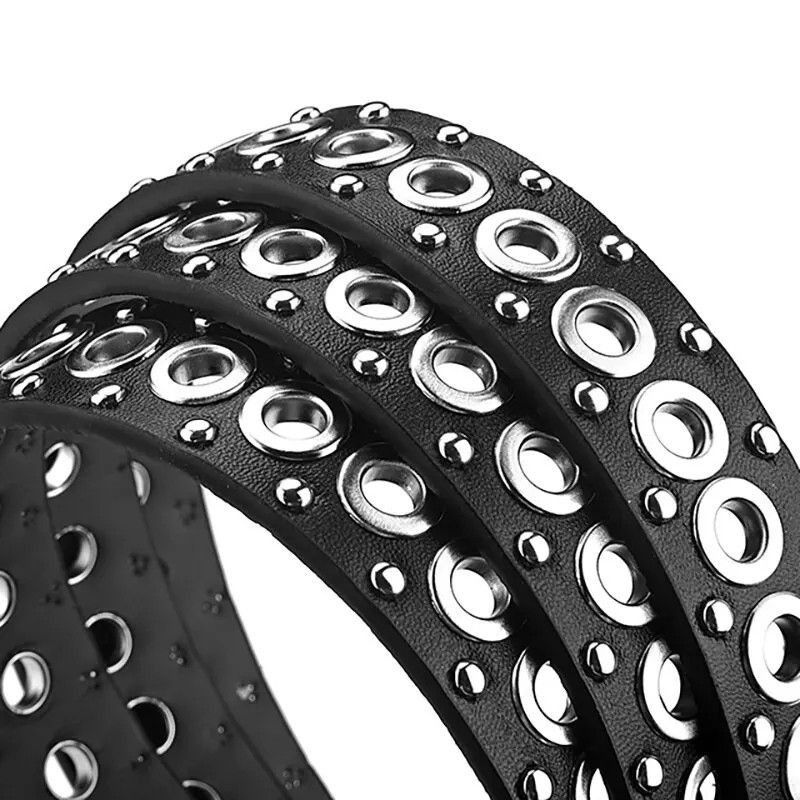 Designer 110cm Round Hole Punk Black Belt Size ONE SIZE - 3 Thumbnail