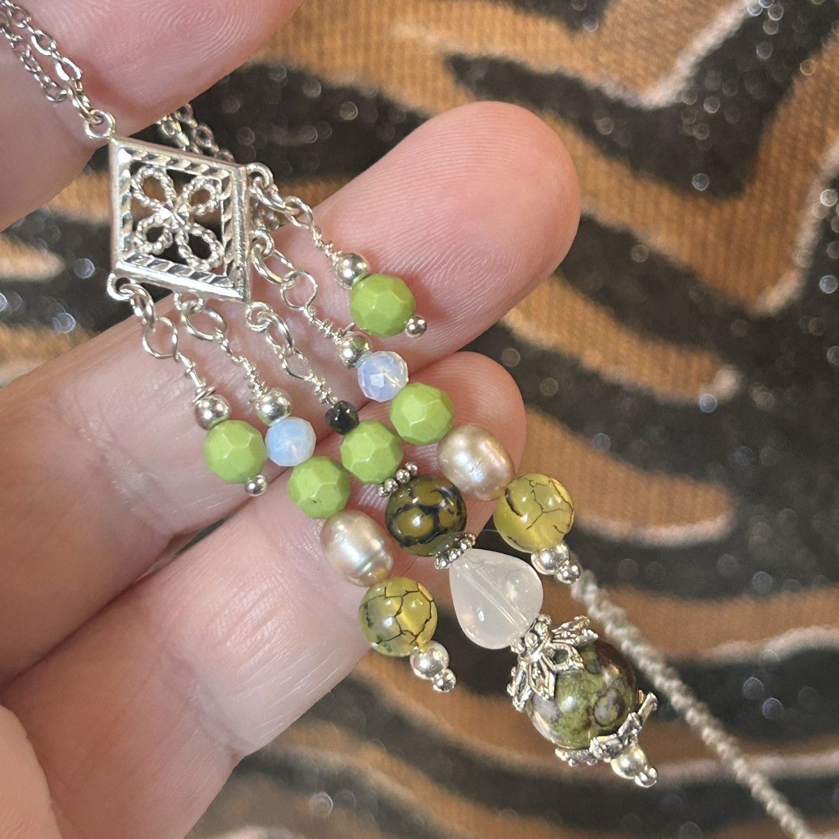 Handmade Handcrafted di cut stone bead dangle chandelier necklace Size ONE SIZE - 1 Thumbnail