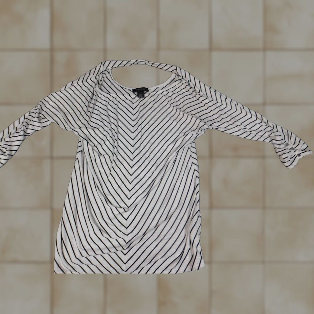 White House Black Market White House Black Market Blouse Womens Medium White Striped Pullover Crew Neck Stretch Casual Rayon Regular Size M / US 6-8 / IT 42-44 - 1 Thumbnail