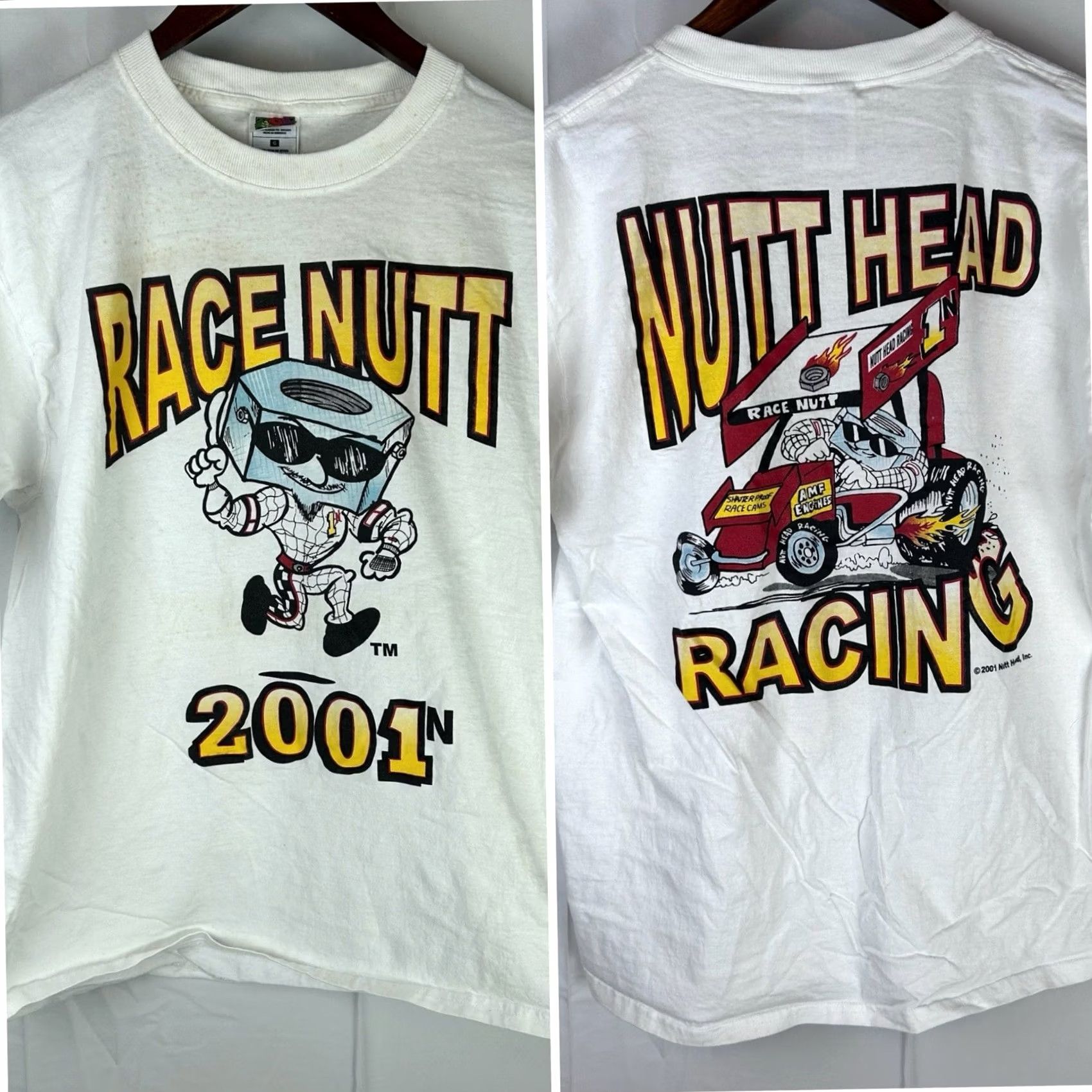 Fruit Of The Loom VTG Race Nutt Head Racing T-Shirt Large White AMF Engine Car Race Tee S/S Casual Tee Size US L / EU 52-54 / 3 - 2 Thumbnail