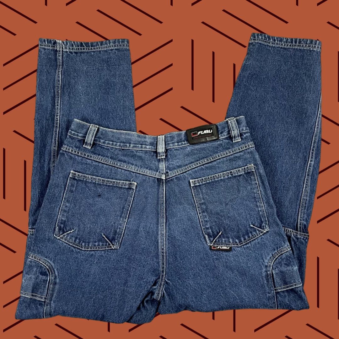 VINTAGE FUBU Jeans Mens 36 x 32 Straight Blue Denim Cargo Skater Hip Hop Y2K Mens