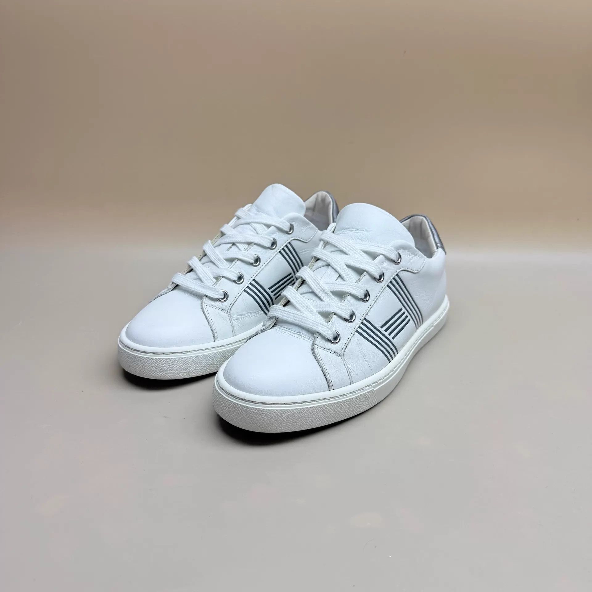Hermes Hermes Gray & White H Lace-Up Sneaker 37 95 New Size US 6.5 / IT 36.5 - 1 Thumbnail