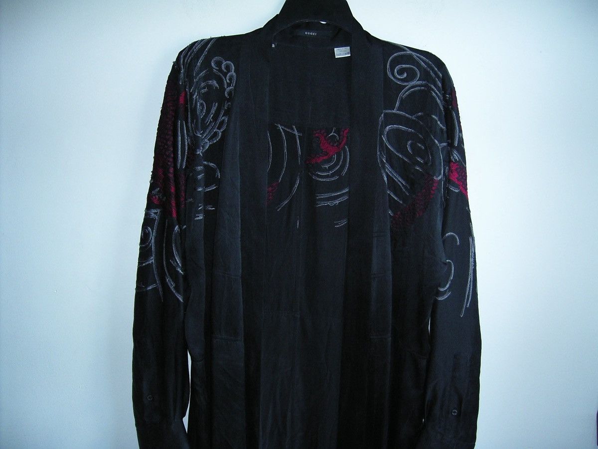 Gucci SS2001 GUCCI by TOM FORD Black Dragon Print Silk Kimono Size US L / EU 52-54 / 3 - 10 Thumbnail