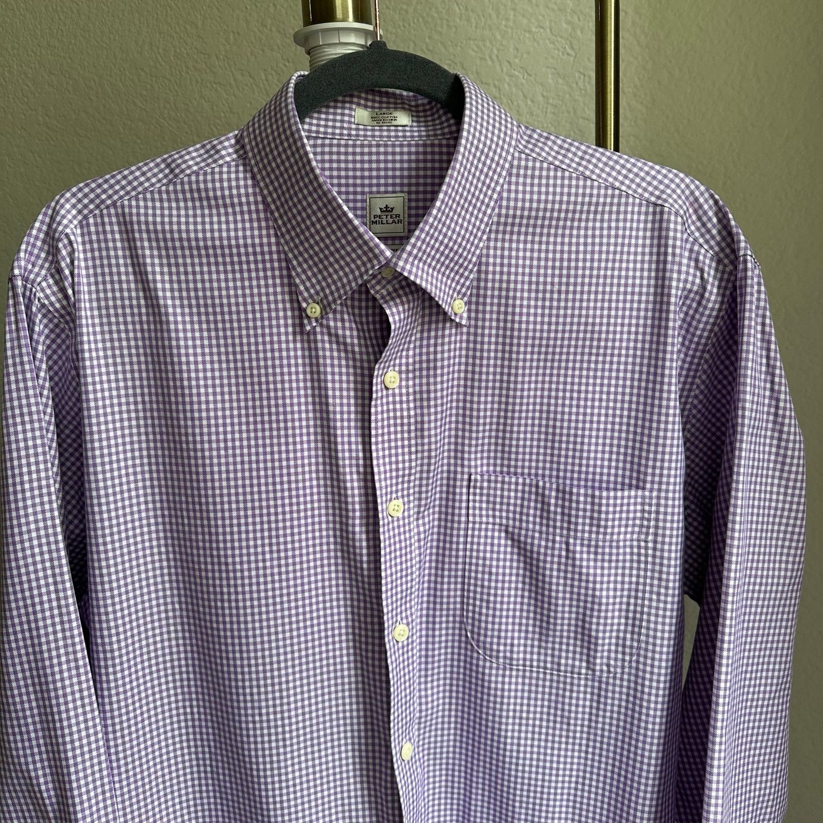 Peter Millar Peter Millar Purple Gingham Cotton Dress Shirt Size US L / EU 52-54 / 3 - 2 Thumbnail