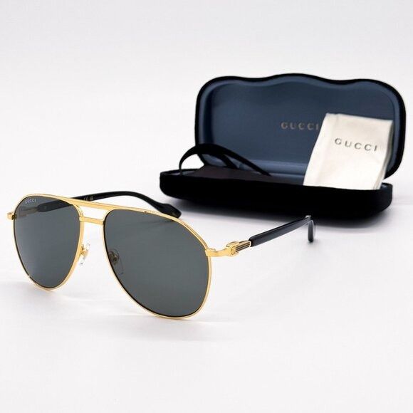 Gucci NEW GUCCI SUNGLASSES GG1220S 001 BLACK/GOLD UNISEX EYEWEAR Size ONE SIZE - 1 Thumbnail