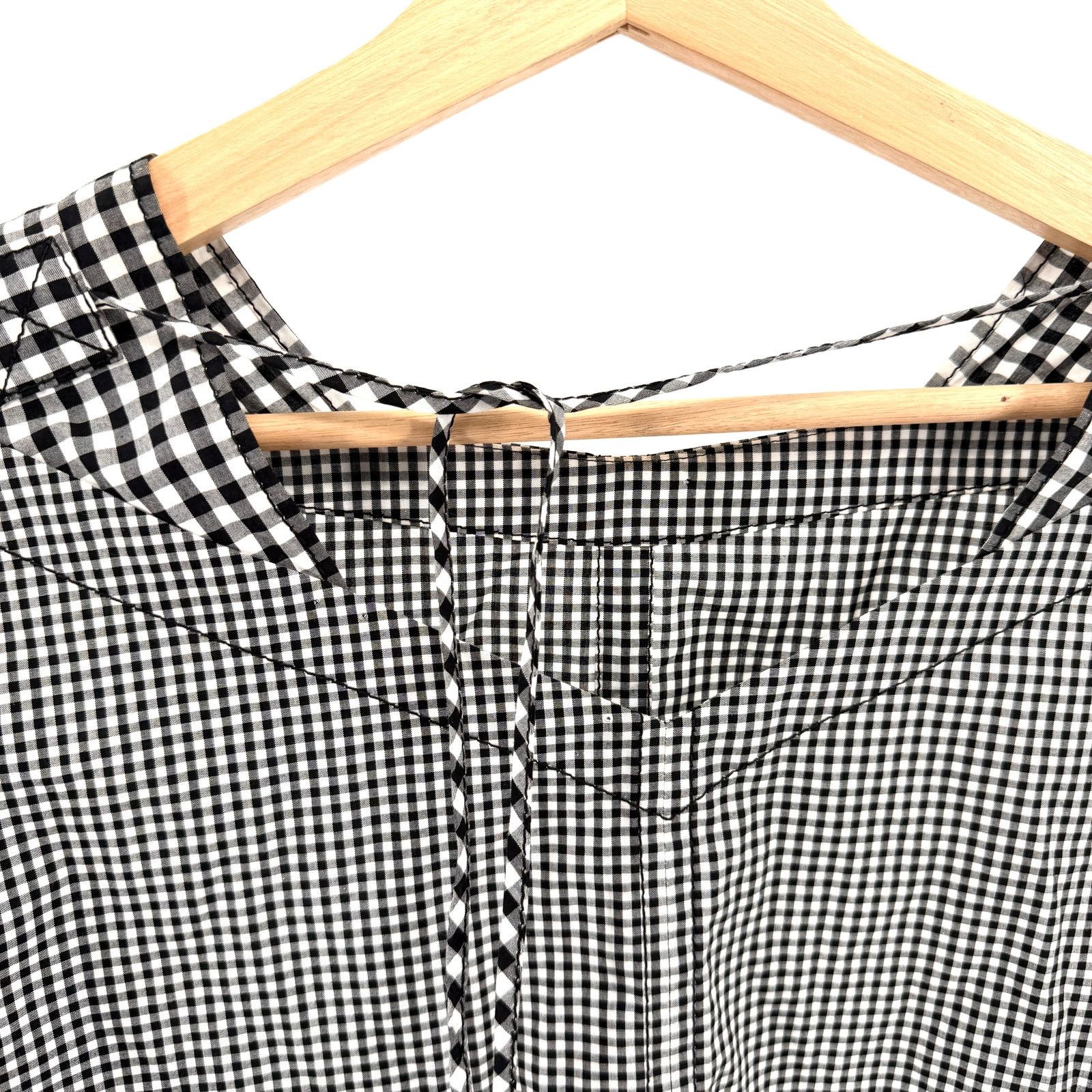 Derek Lam 10 Crosby Black White Gingham 100% Cotton Tie Detail Blouse Size M / US 6-8 / IT 42-44 - 5 Thumbnail