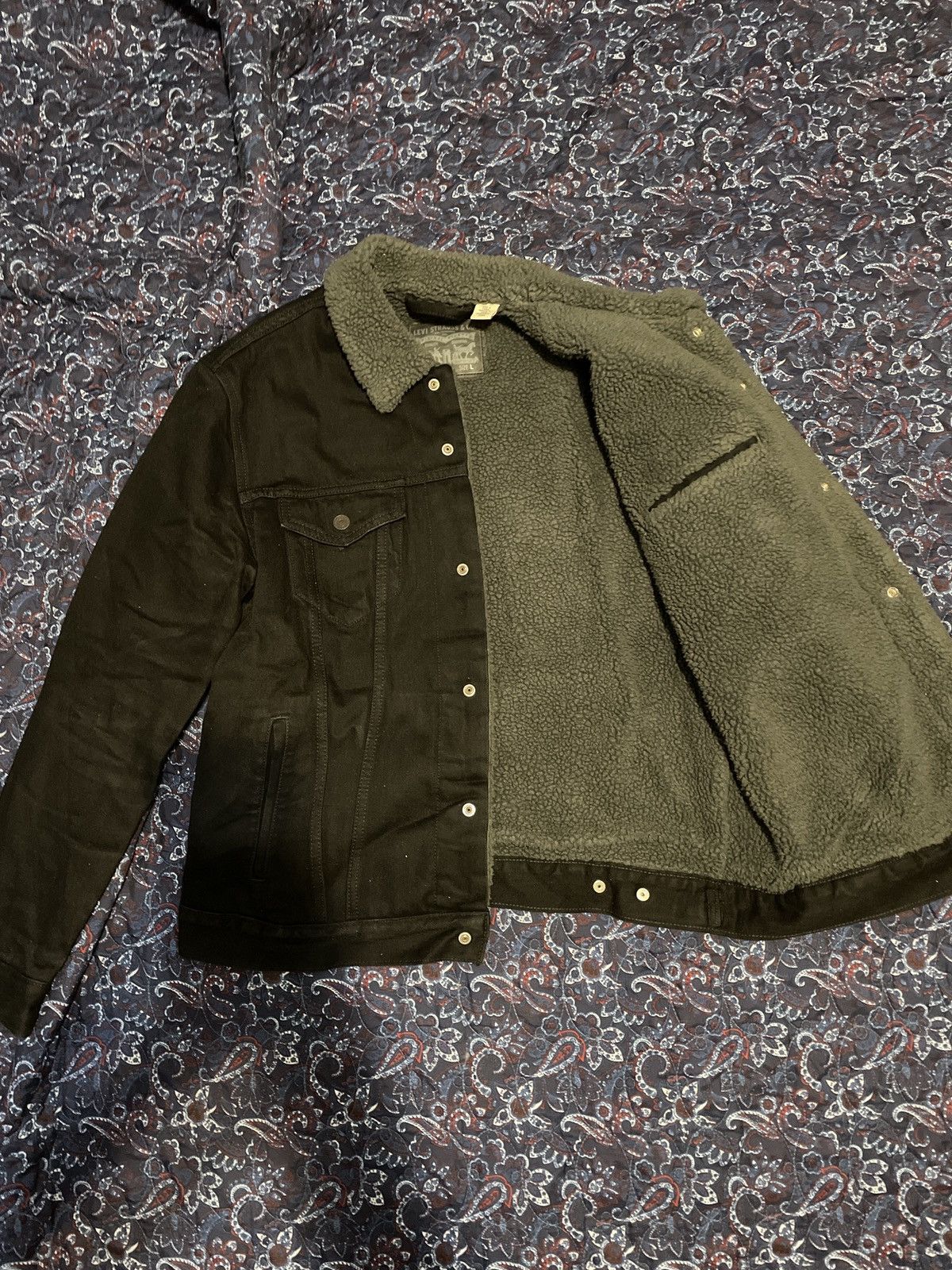 Levi's Levi’s Sherpa Lined Black Denim Jacket Size US L / EU 52-54 / 3 - 3 Thumbnail