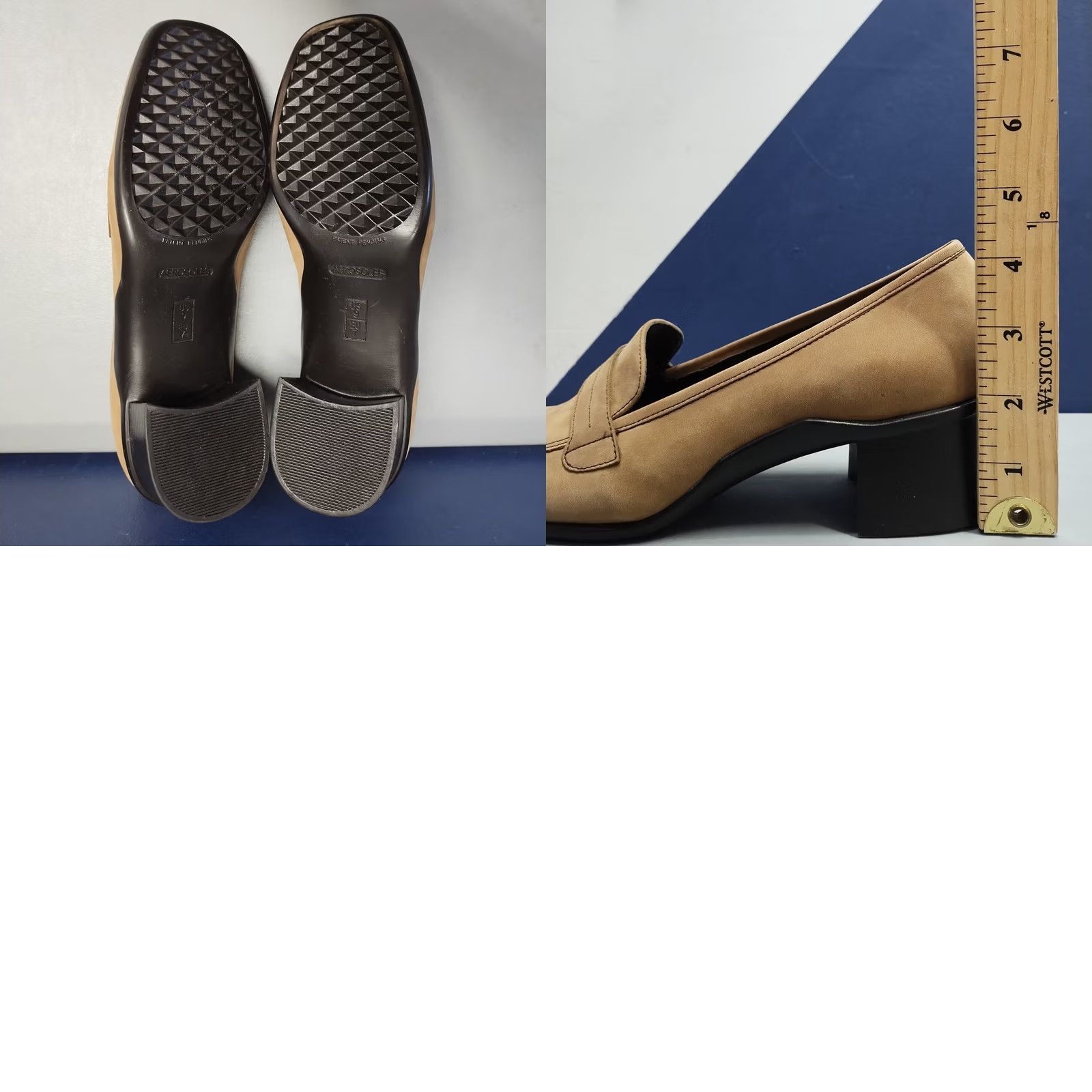 Vintage Aerosoles Sea Chore Heels Loafers Womens Size 9 Brown Leather Square Toe Slip On Mid 2-2.9in Mens Womens Size US 9 / IT 39 - 8 Thumbnail