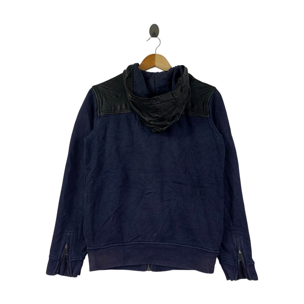 Marc by Marc Jacobs MARC by MARC JACOBS Leather Panel Zip Hoodie Navy Blue Size US S / EU 44-46 / 1 - 4 Thumbnail