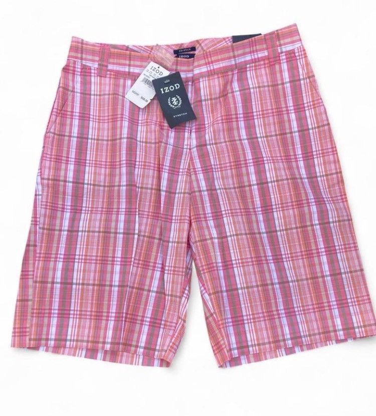 Izod IZOD Pink Coral Plaid Bermuda Shorts Stretch Women’s NWT 6 Size 28" / US 6 / IT 42 - 1 Thumbnail