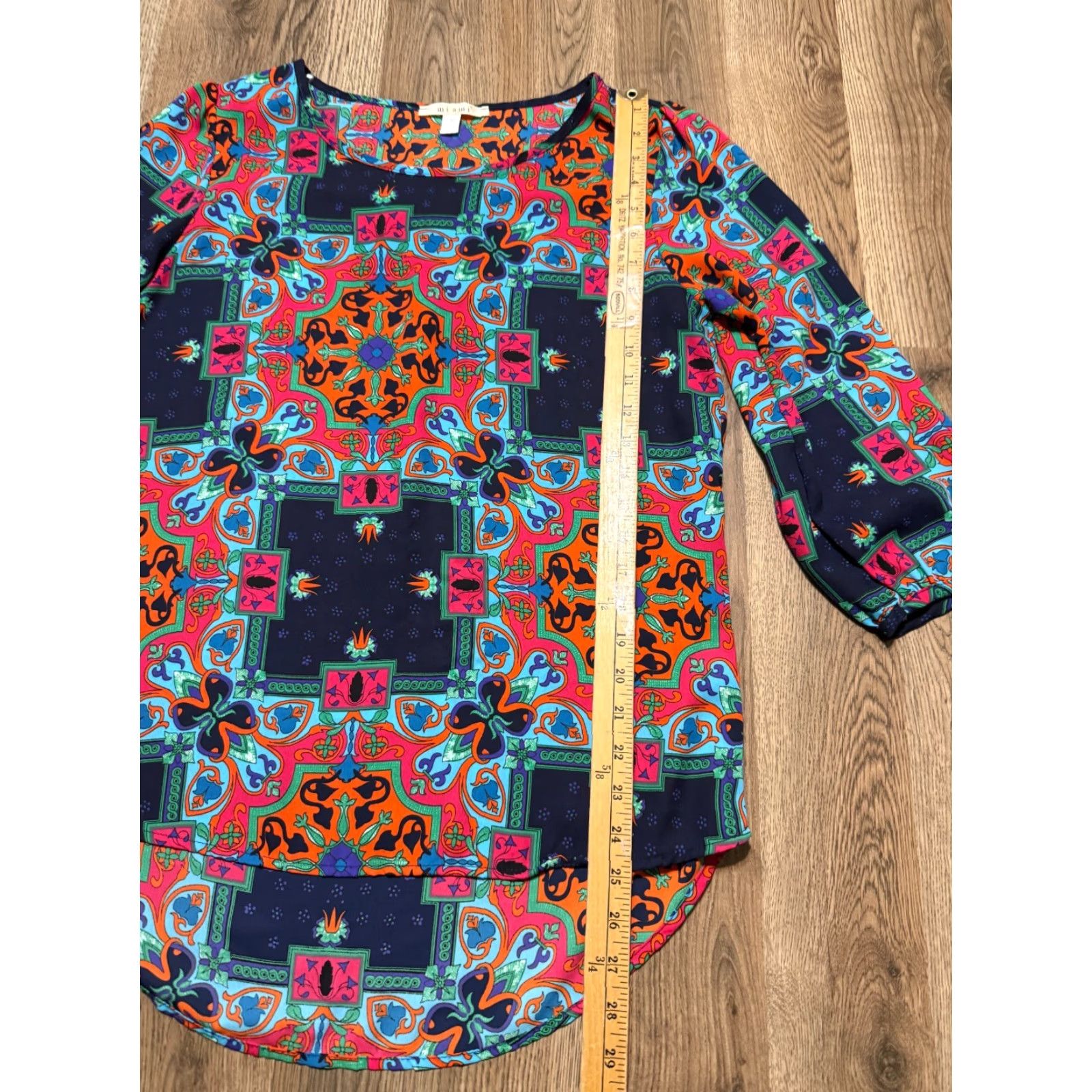 Vintage Mi Ami Shirt Women Medium Blue Pink Orange Green Purple Long Sleeve Printed Blouse Size M / US 6-8 / IT 42-44 - 7 Thumbnail