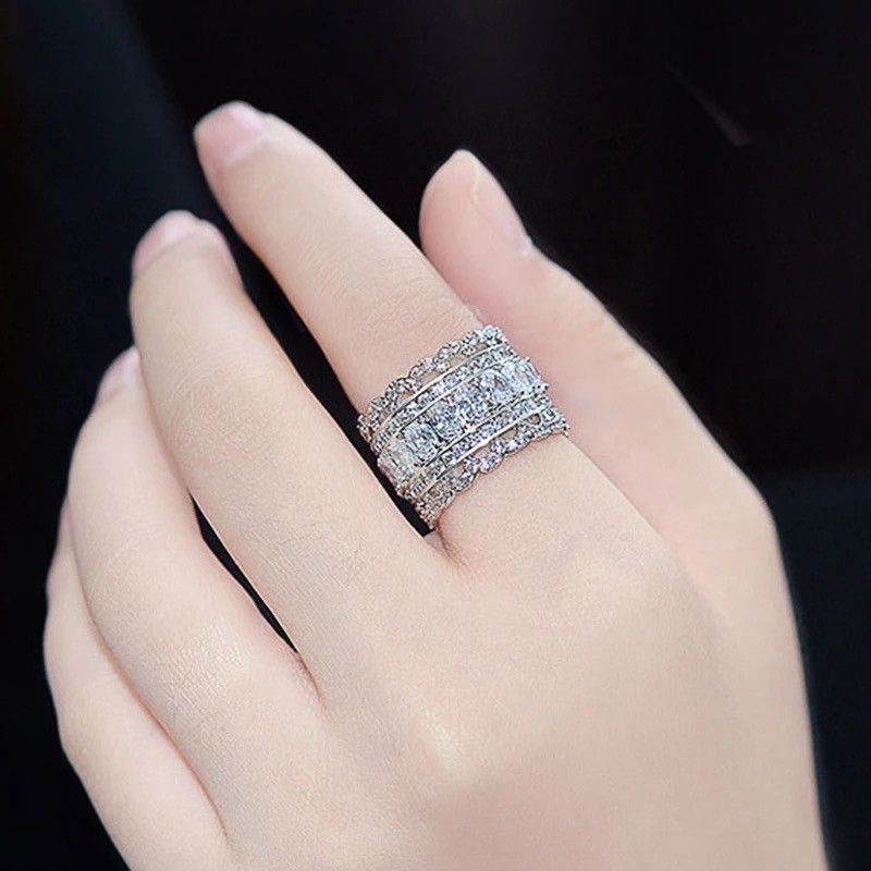 Jewelry Micro Paved Cubic Zirconia Silver Color Wide Rings Size ONE SIZE - 2 Thumbnail
