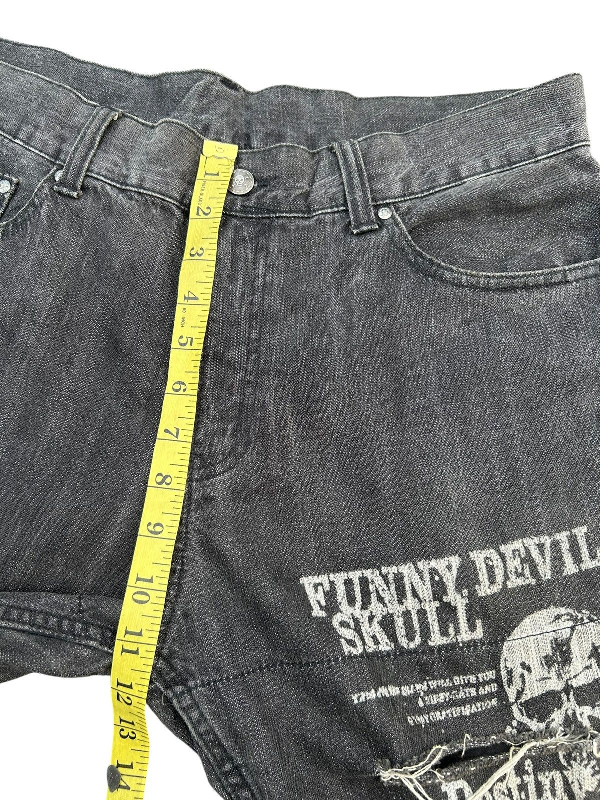 If Six Was Nine FLARE FUNNY DEVIL SKULL IMPULSE PLEASURE DISTRESSED DENIM Size US 34 / EU 50 - 11 Thumbnail