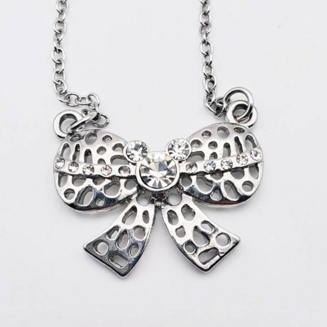 Disney Disney Mickey Silver Bow Necklace Rhinestone Elegant Size ONE SIZE - 2 Thumbnail