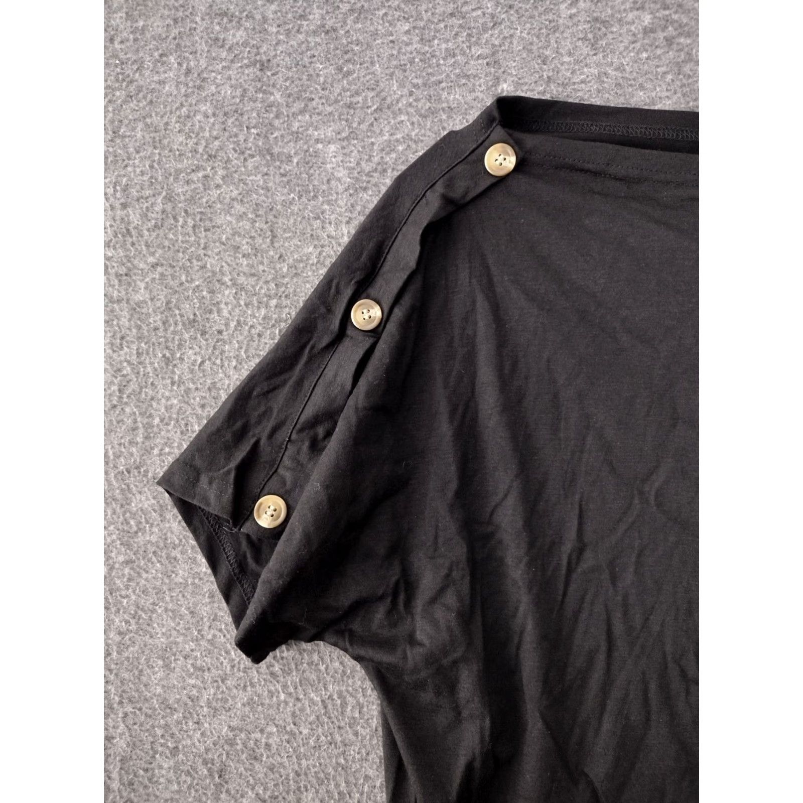 Vintage Thanks Women's Top Blouse 2XL Black Boat Neck 3 Button Shoulder Dolman Sleeve Knit Casual Party/Cocktail Travel Size XXL / US 16-18 / IT 52-54 - 3 Thumbnail