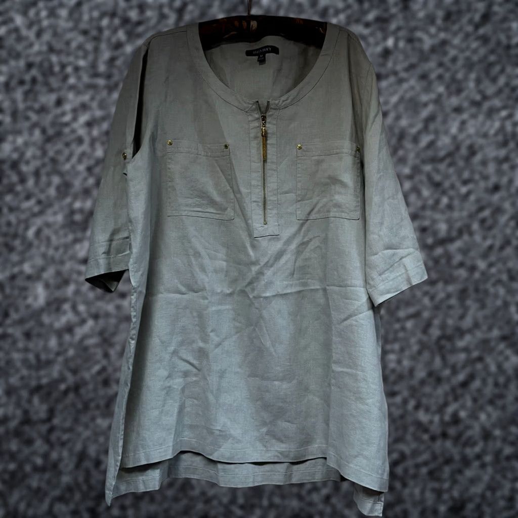 Ellen Tracy Ellen Tracy Womens Blouse Tunic 3/4 Sleeve Linen Zip Up XL Tan Casual Women's Size XL / US 12-14 / IT 48-50 - 1 Thumbnail
