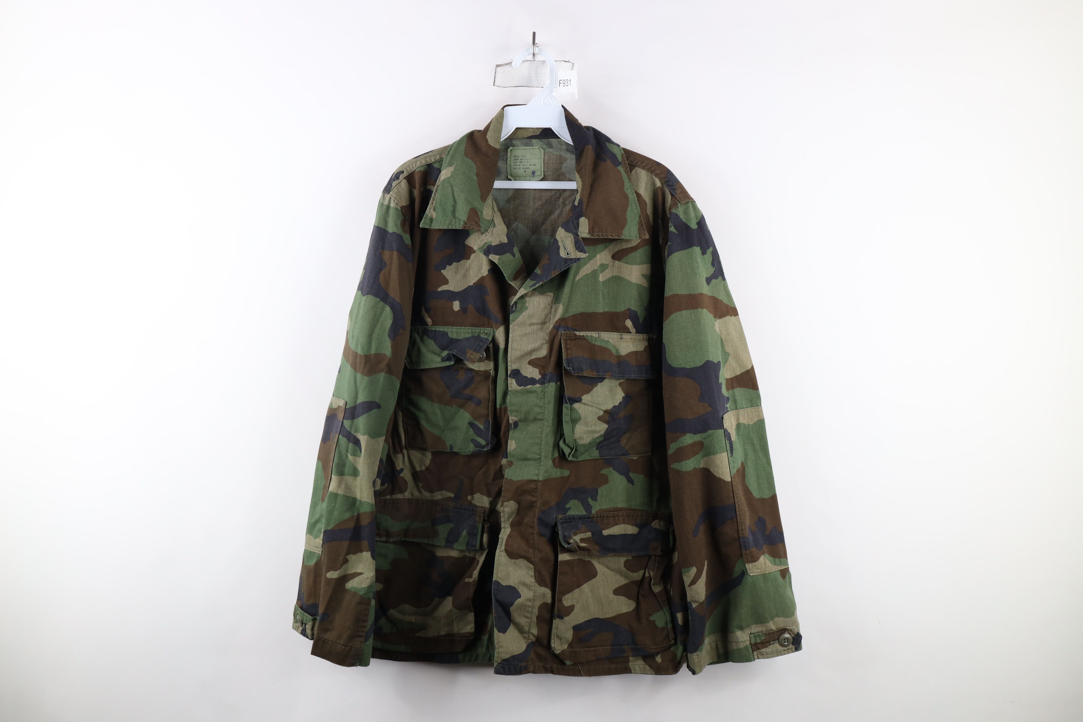 Vintage Vintage 80s Faded Woodland Camouflage Combat Coat Jacket USA Size US M / EU 48-50 / 2 - 1 Thumbnail