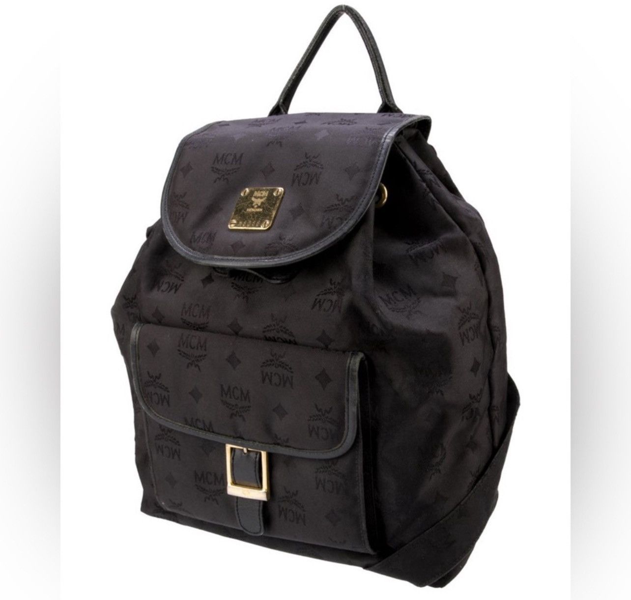 MCM MCM Vintage Black Nylon Drawstring Backpack W Gold Hardware. Size ONE SIZE - 2 Thumbnail