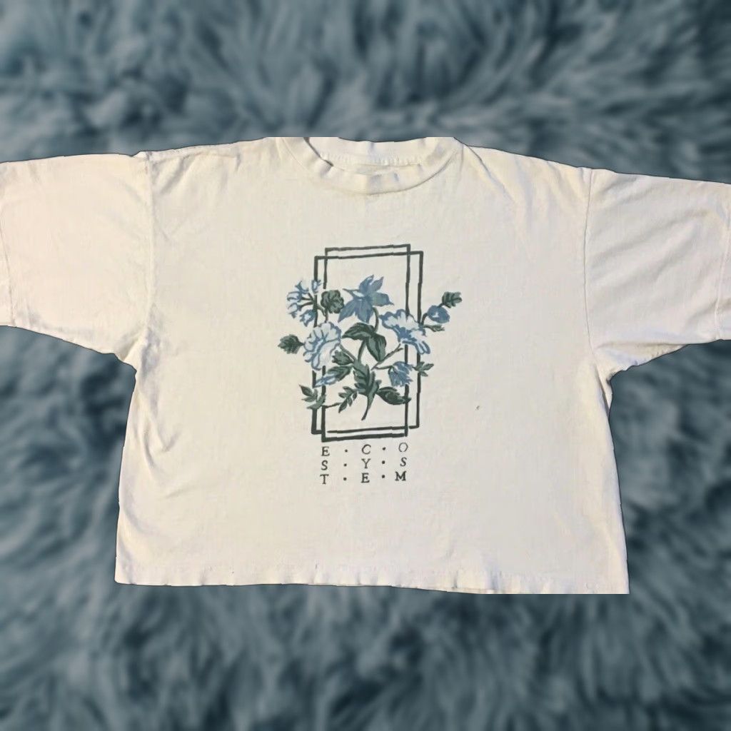 Vintage Vtg 90s Flower Ecosystem Faded Distress Boxy Crop Shirt Abstract Art Grunge 80s Size ONE SIZE - 1 Thumbnail