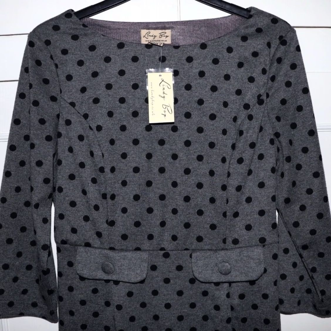 Vintage Lindy Bop Olivia Grey Polka Dot Wiggle Dress UK 10 Women’s New With Tags Size L / US 10 / IT 46 - 3 Thumbnail