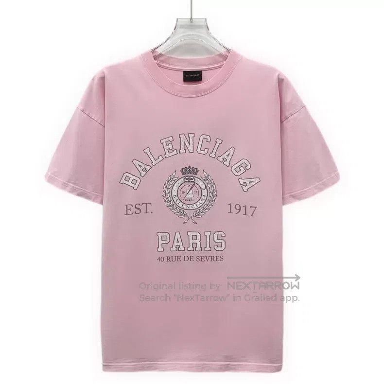 Balenciaga Balenciaga Pink logo letter printed cotton round neck shor Size US S / EU 44-46 / 1 - 1 Thumbnail