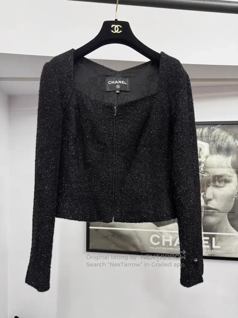 Chanel Chanel Chair series black fine glitter square collar jacke Size XS / US 0-2 / IT 36-38 - 1 Thumbnail