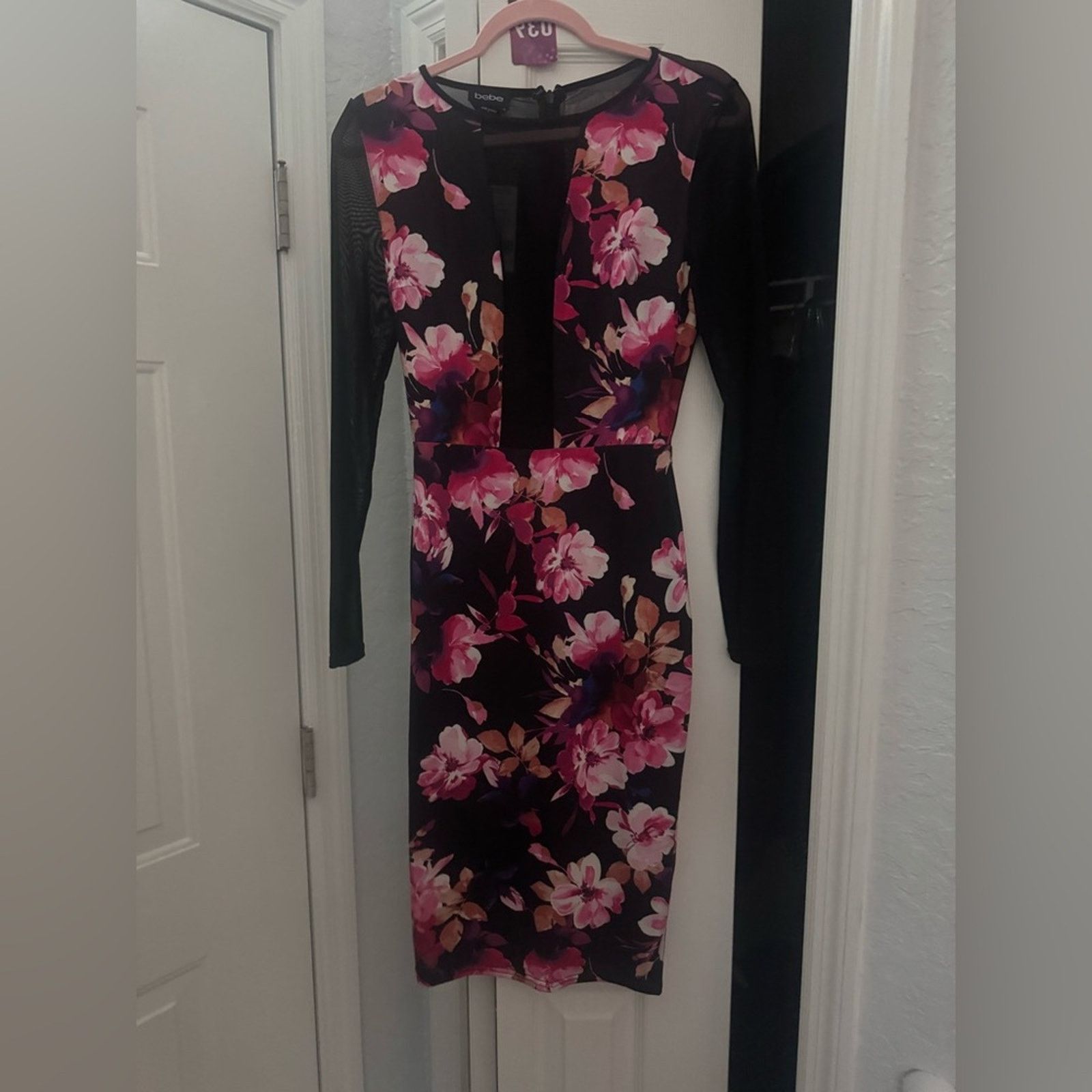 Bebe 039- NWT Bebe $139 PRINTED MESH INSET MIDI DRESS Size S Size S / US 4 / IT 40 - 5 Thumbnail