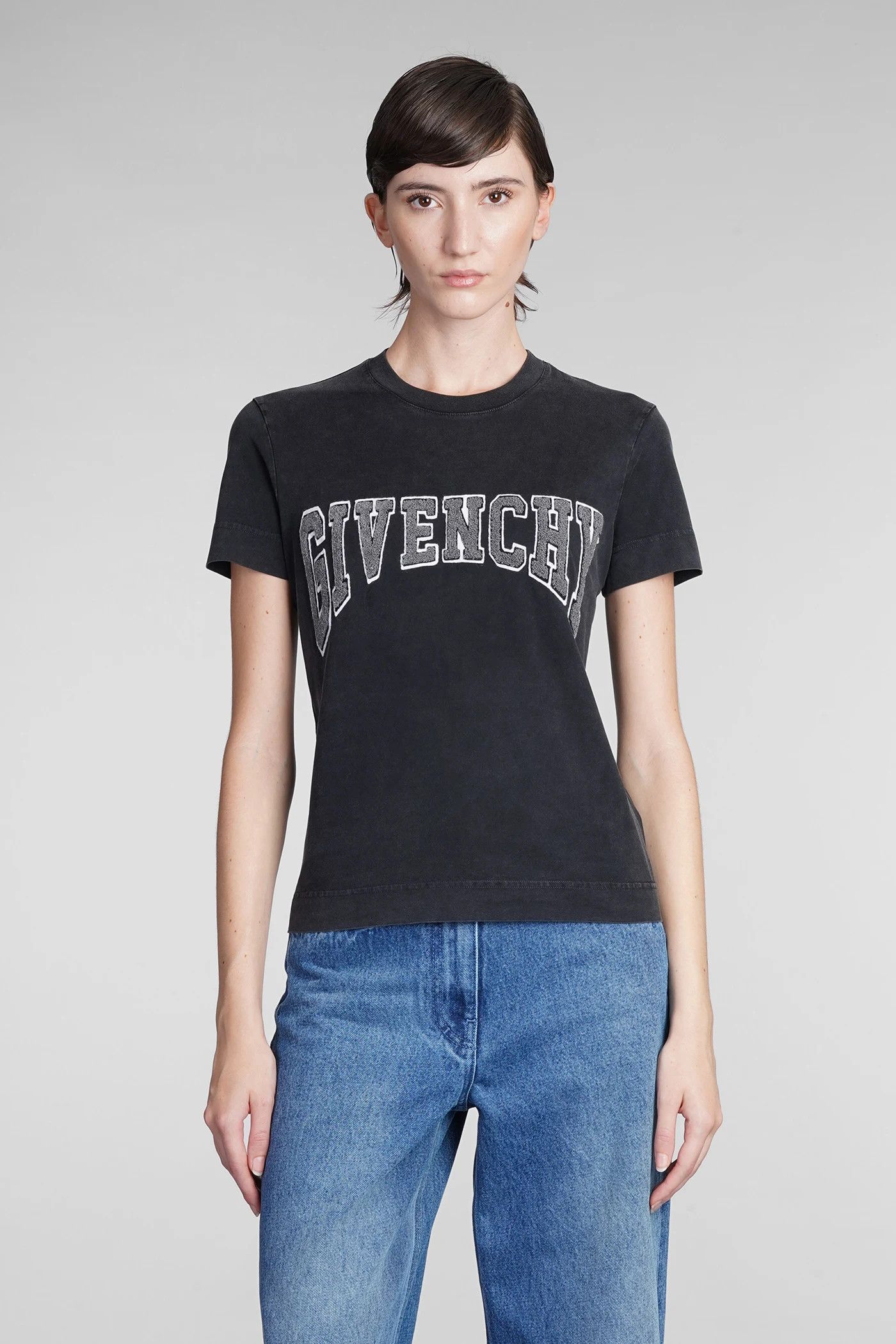 Givenchy Washed Black Cheneille Patch College Logo T-Shirt Size XS / US 0-2 / IT 36-38 - 1 Thumbnail