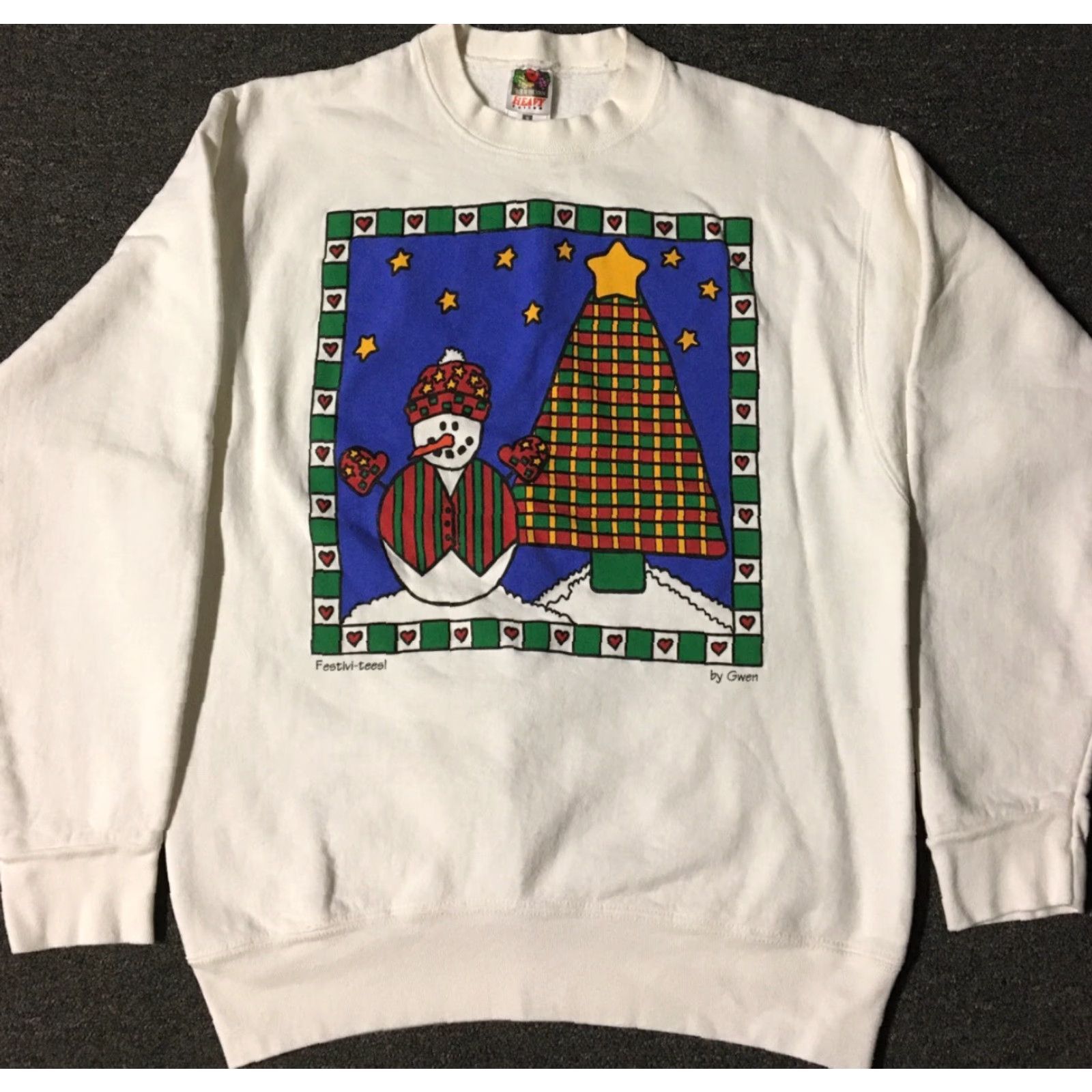 Fruit Of The Loom VINTAGE 90s Christmas Snowman Sweatshirt M USA Tree Heart Love Art Stars Grunge 80s Sweatshirt M White USA 90s Grunge Christmas Snowman Mens Size US M / EU 48-50 / 2 - 2 Thumbnail