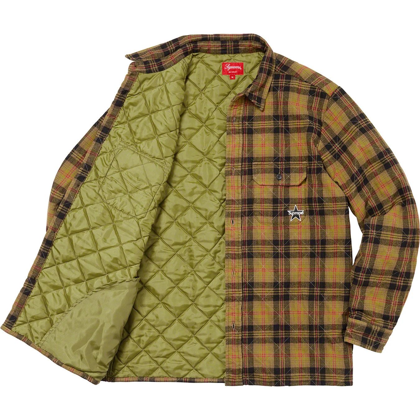 Supreme Supreme Quilted Plaid Flannel Shirt Olive Small Size | Grailed