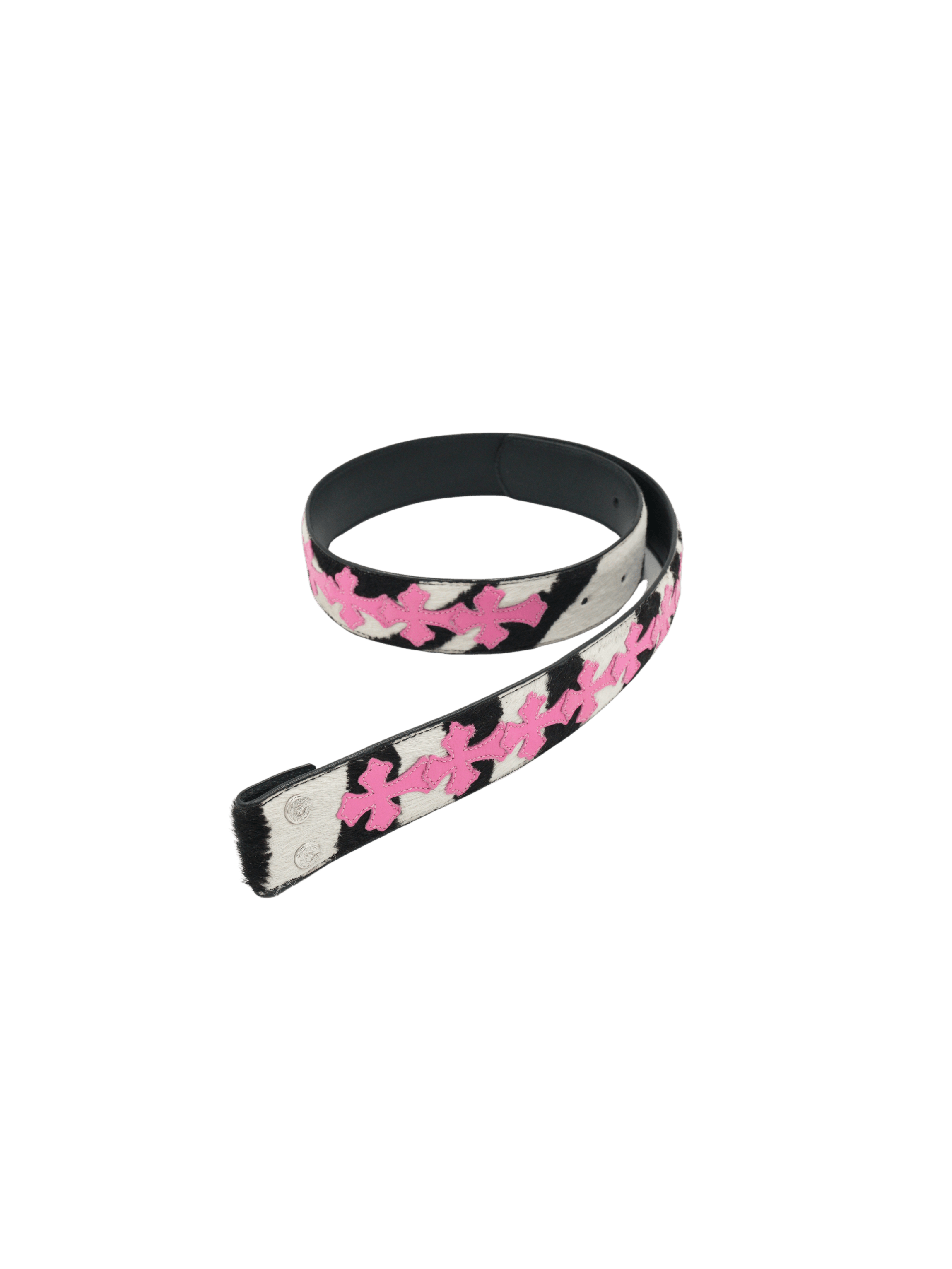 Chrome Hearts Pink Cross Patch Zebra-Hair Leather Belt - 30