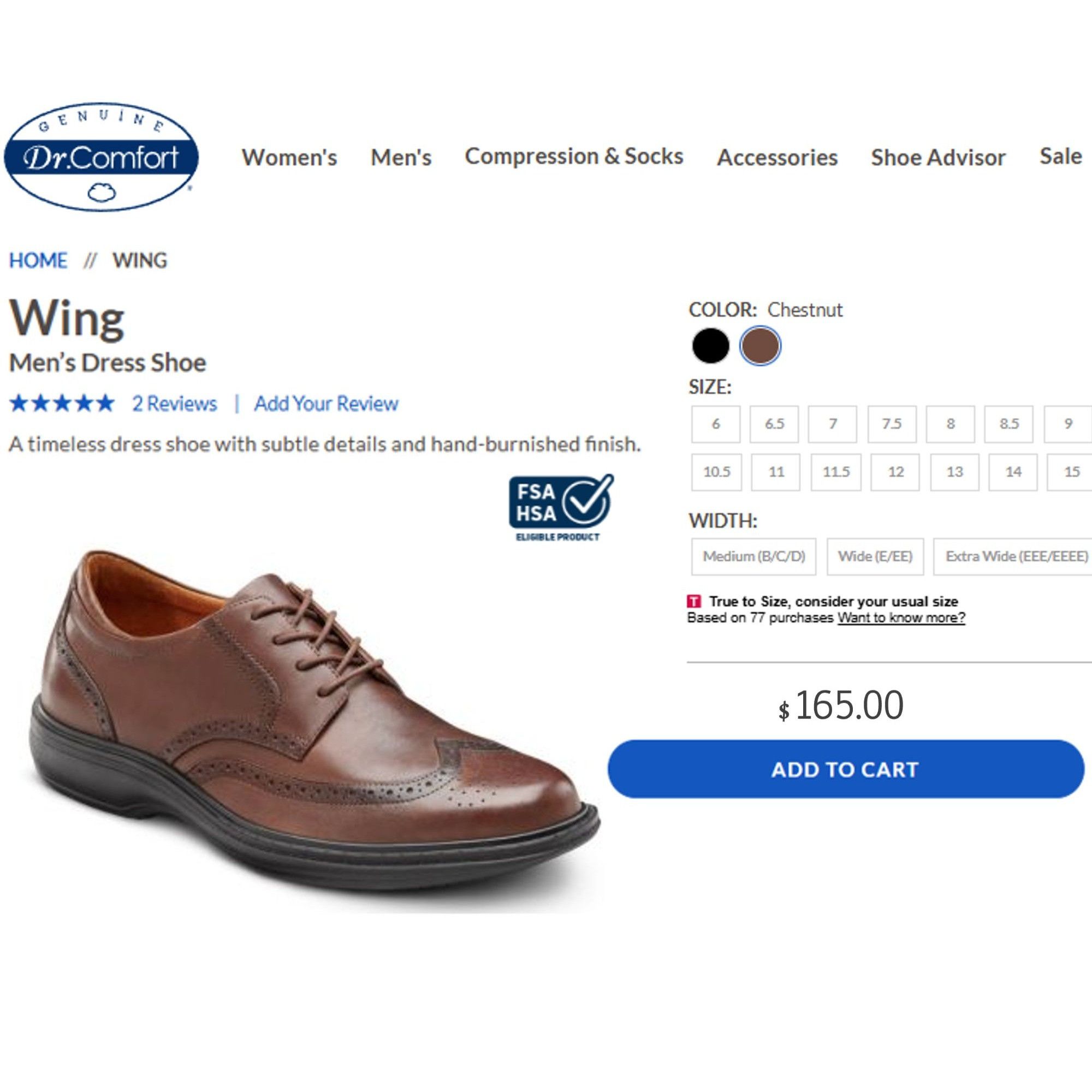 Other Dr. Comfort Wing 8329 Brown Leather Wingtip Derby Mens 9M Size US 9 / EU 42 - 11 Thumbnail
