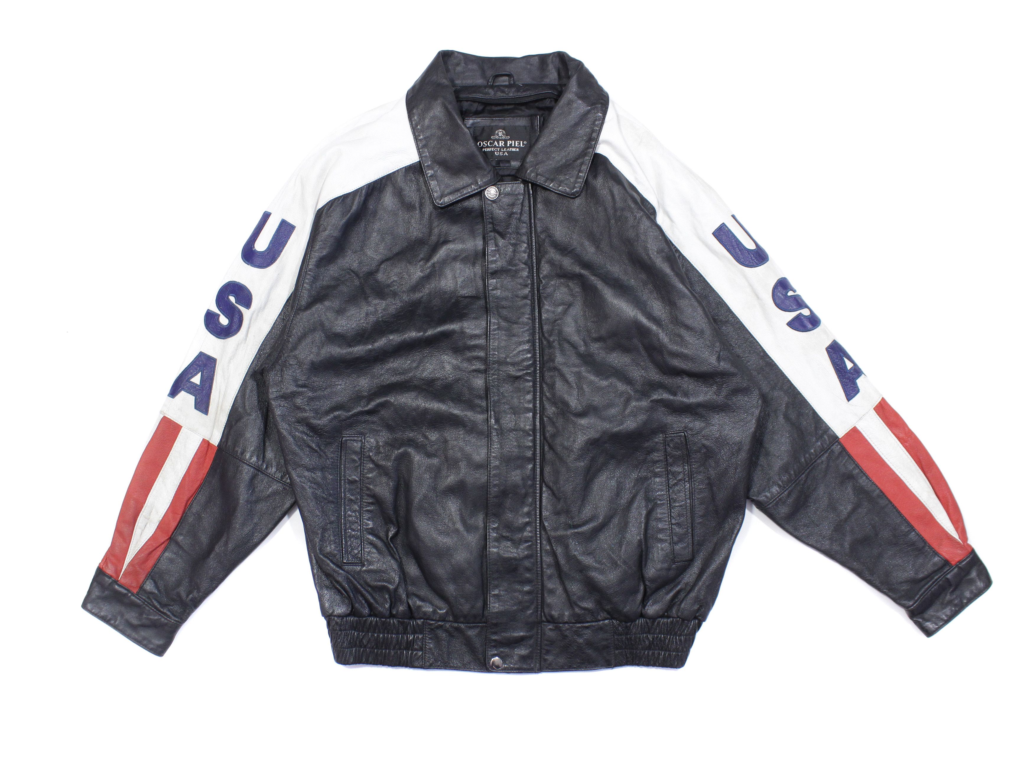 Leather 90S USA Flag Leather Jacket Size US L / EU 52-54 / 3 - 2 Thumbnail