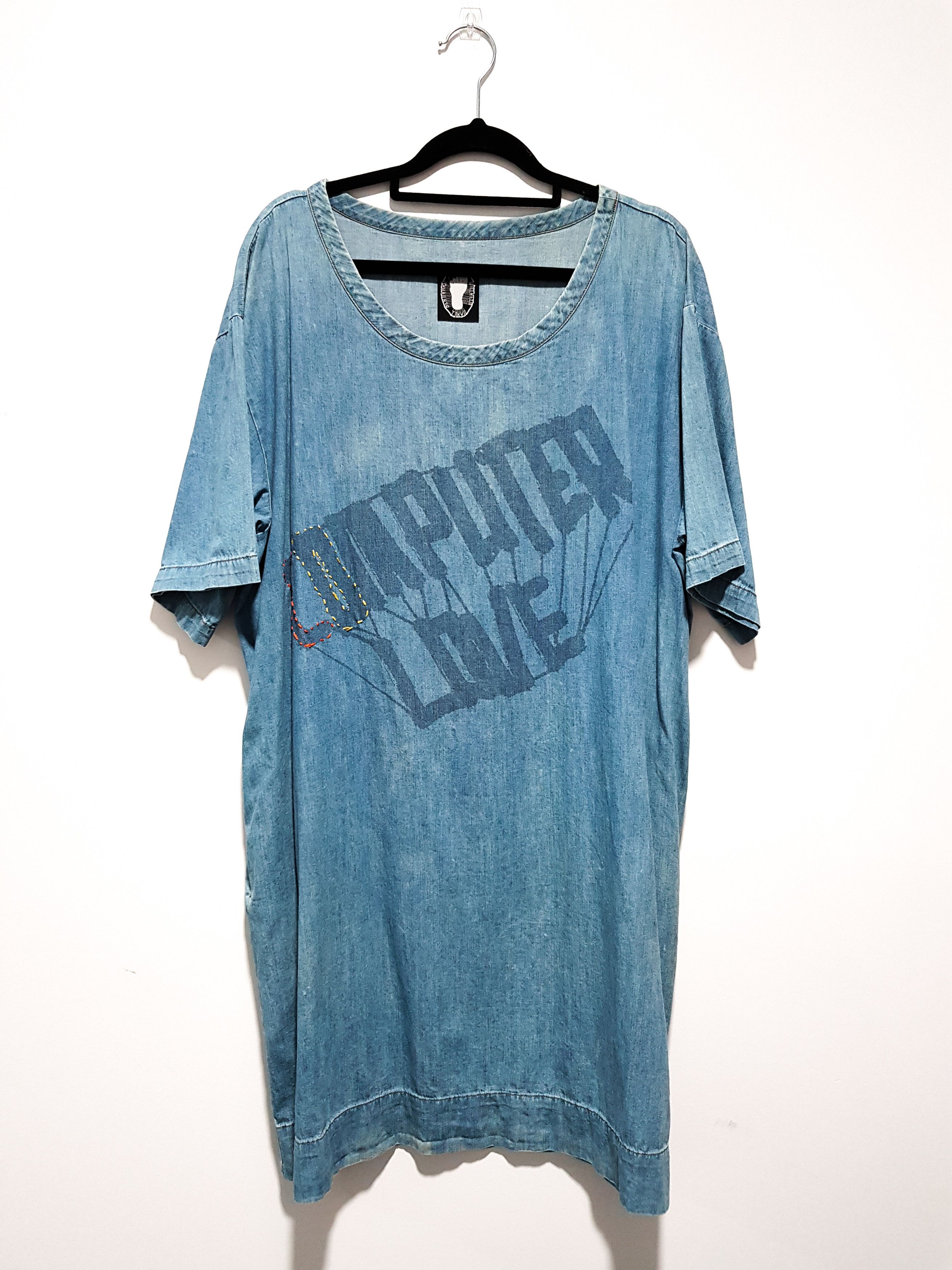 image of Bernhard Willhelm Embroidered Denim Mini Dress Tunic Size M Made In Japan in Blue, Women's