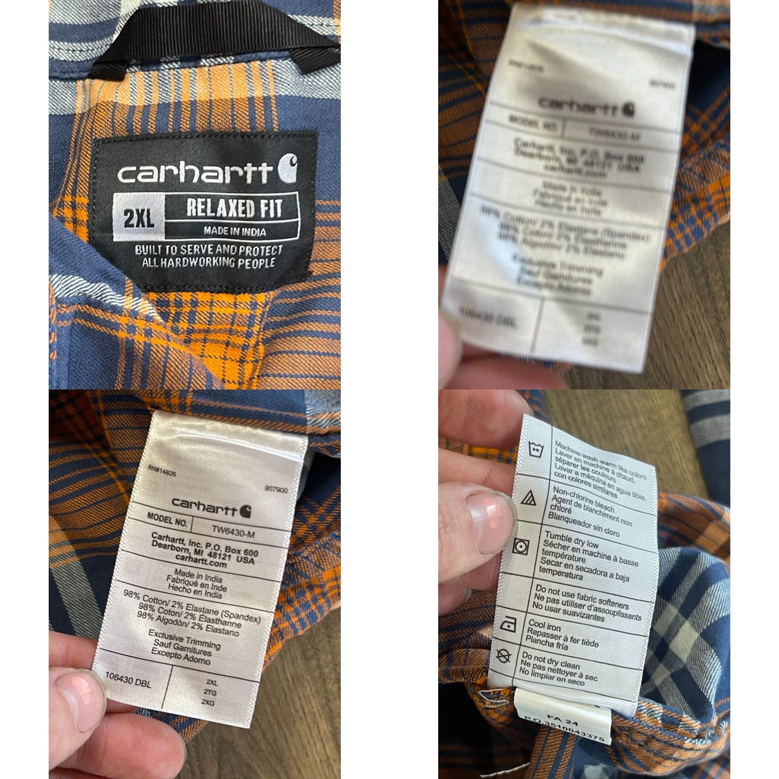 Carhartt Carhartt Shirt 2XL Button-Up Plaid Relaxed Fit Men’s Blue White Orange Multicolor Long Sleeve Casual Mens Size US XXL / EU 58 / 5 - 8 Thumbnail
