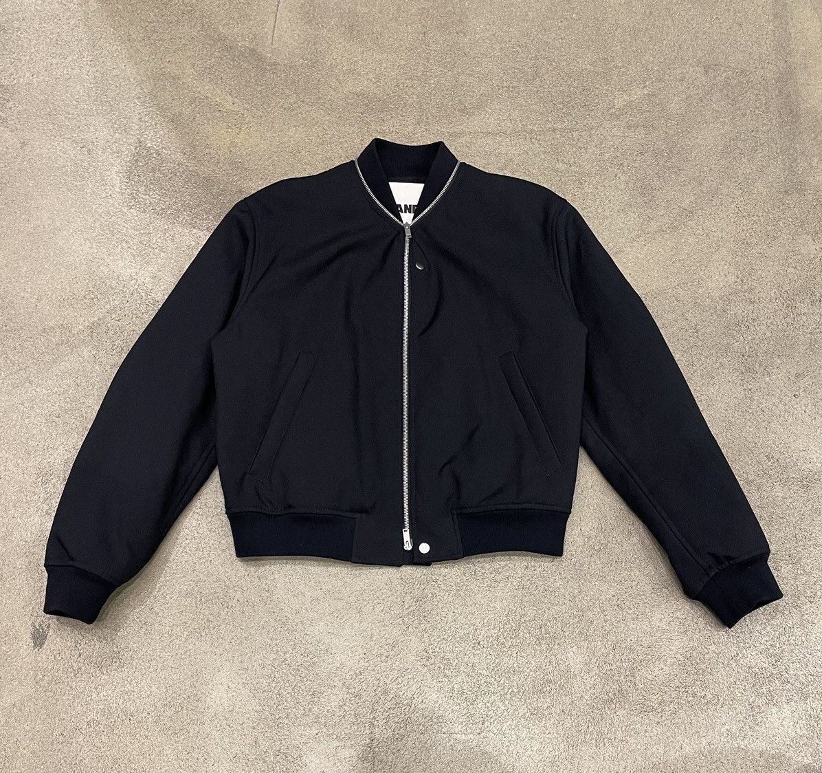 ジャケット JIL SANDER BLACK WOOL BLEND BOMBER JACKET Jil Sander Men's Zip Through Bomber Jacket in Black Jil Sander