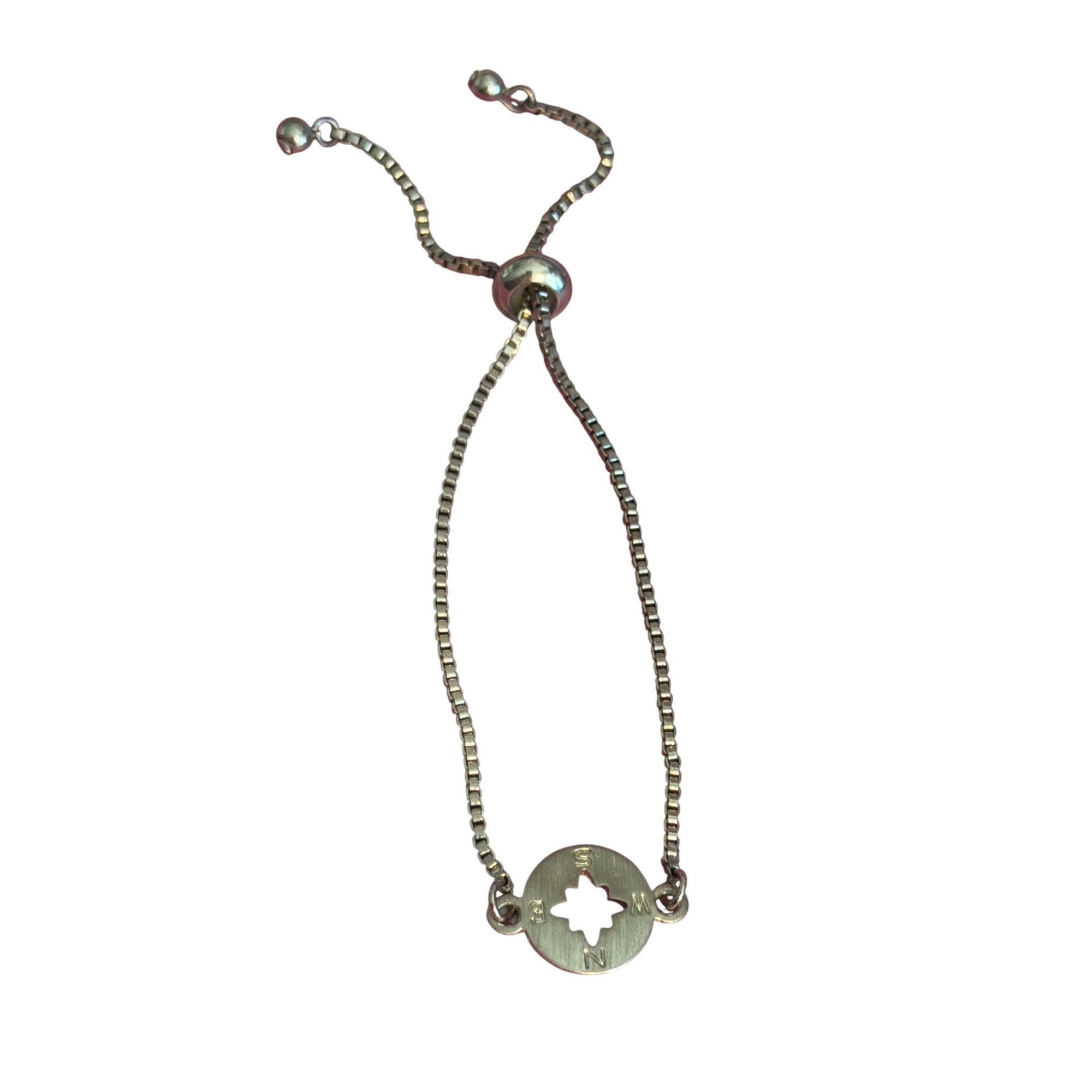 Other Compass Rose Bracelet Silver Tone Box Chain Slide Adjustable Size ONE SIZE - 3 Thumbnail