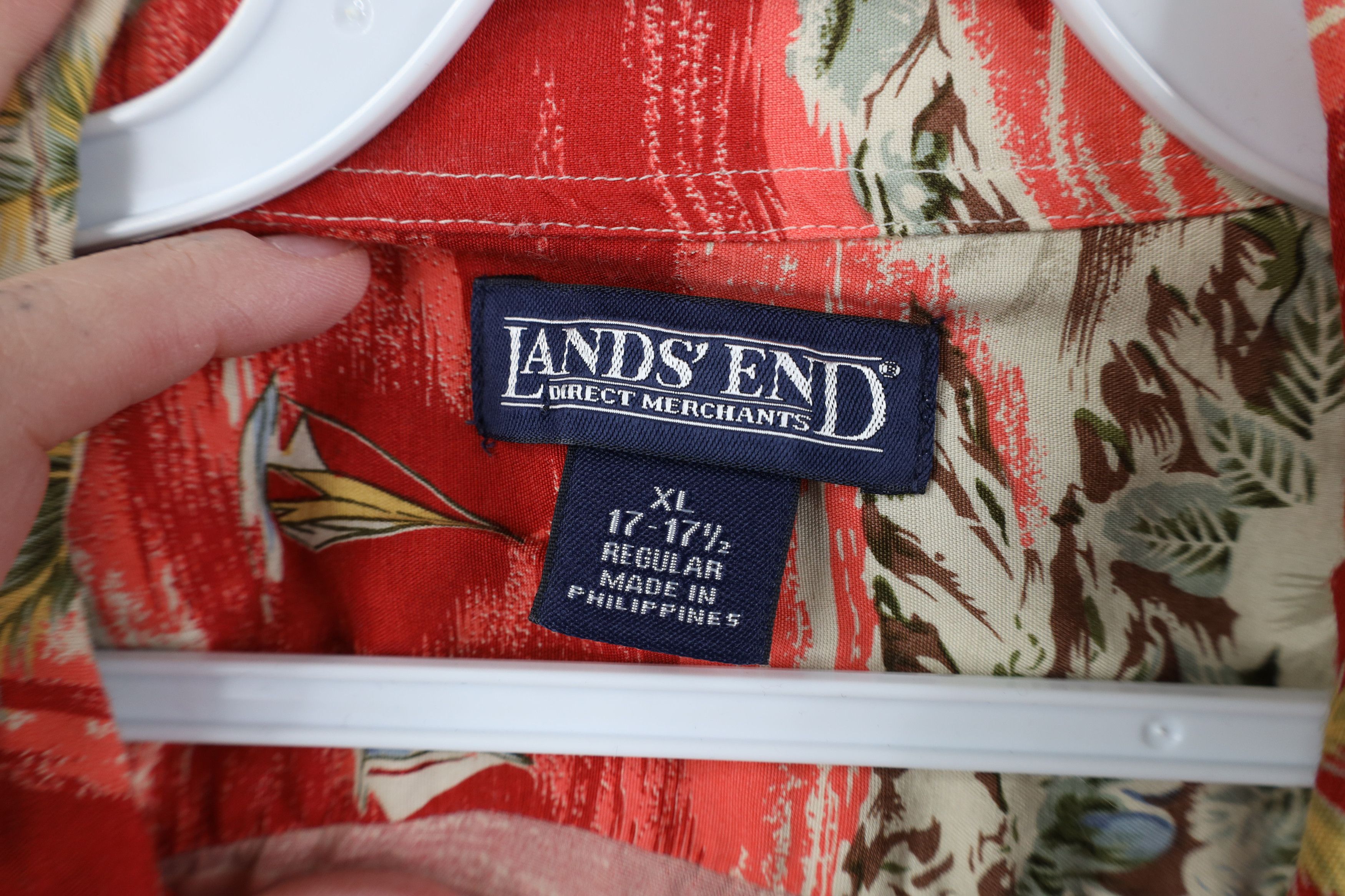 Lands' End Vintage 90s Lands End Gabardine Flower Hawaiian Button Shirt Size US XL / EU 56 / 4 - 6 Thumbnail