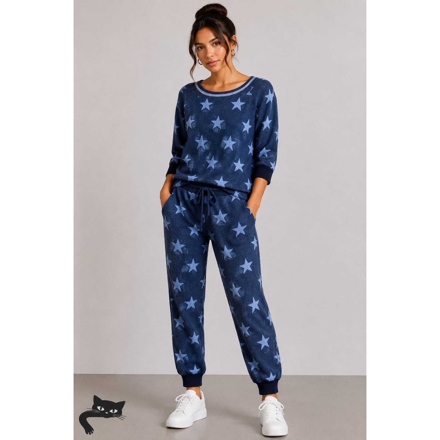 Other Room Service Blue Star 3/4 Sleeve Sweater Drawstring Jogger Size 30" / US 8 / IT 44 - 3 Thumbnail