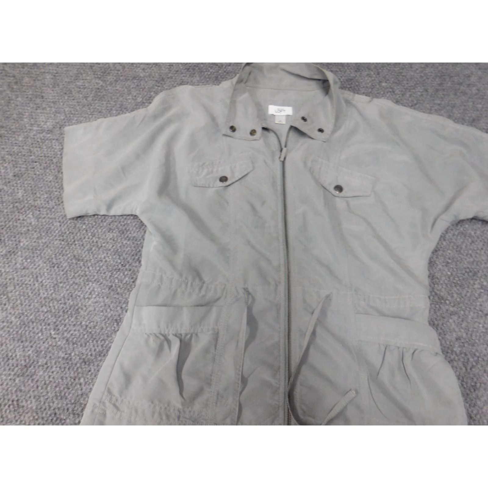 Ann Taylor Ann Taylor Loft Jacket Short Sleeve Gray Zip Modal Rayon Spring Fall Mid-Length Casual Women's M.jpg Size 32" / US 10 / IT 46 - 3 Thumbnail