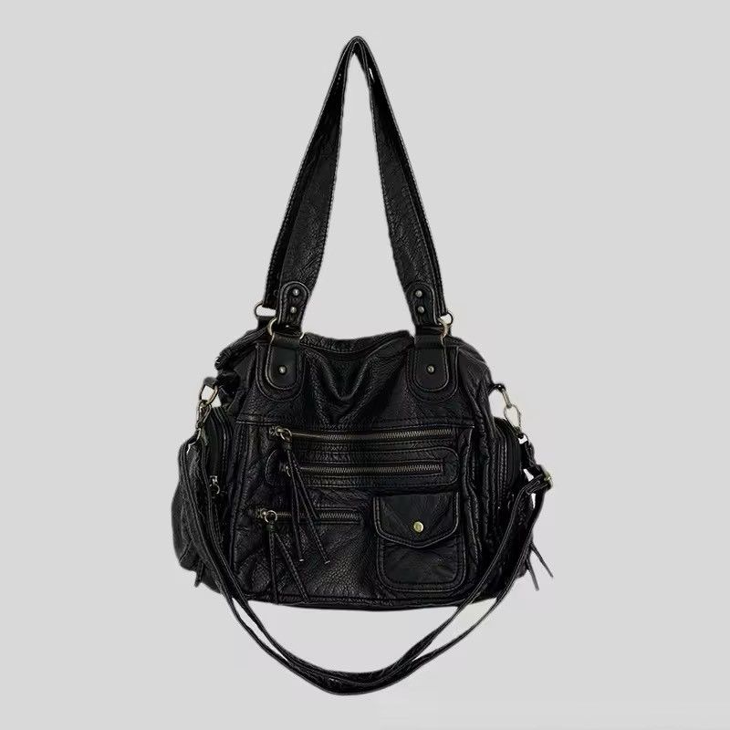 Leather Ladies' Multi-Zipper Motorcycle Tote Bag Size ONE SIZE - 3 Thumbnail