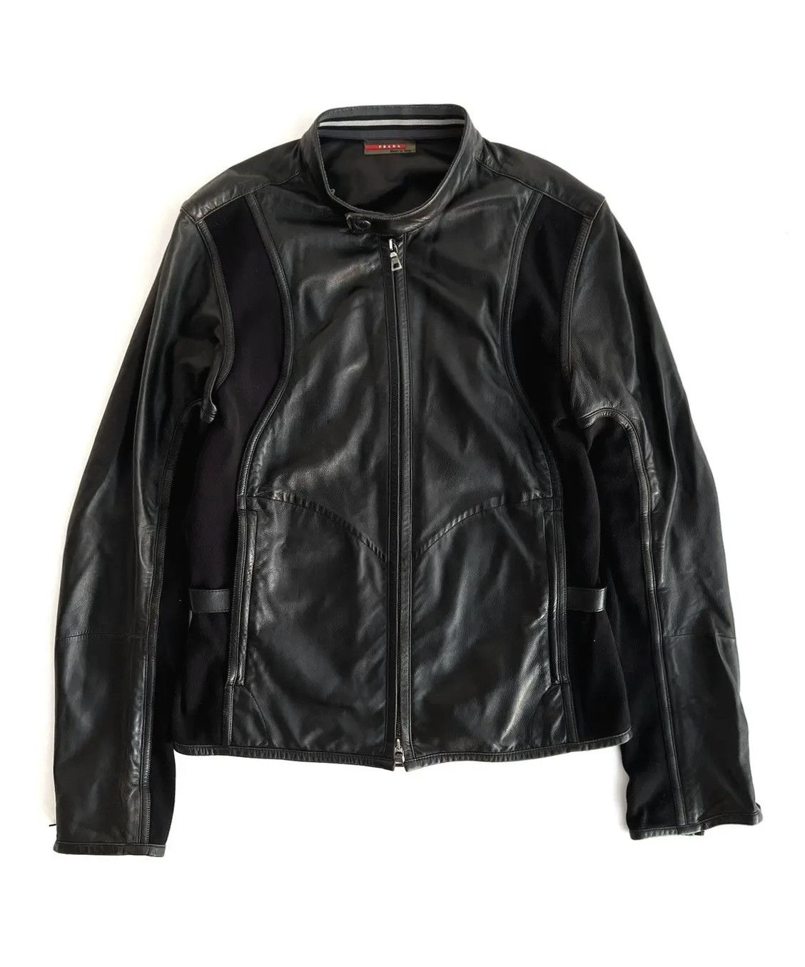Prada 🔴 PRADA Leather Jacket Black Zip Bomber Pockets Nylon Size US M / EU 48-50 / 2 - 2 Thumbnail