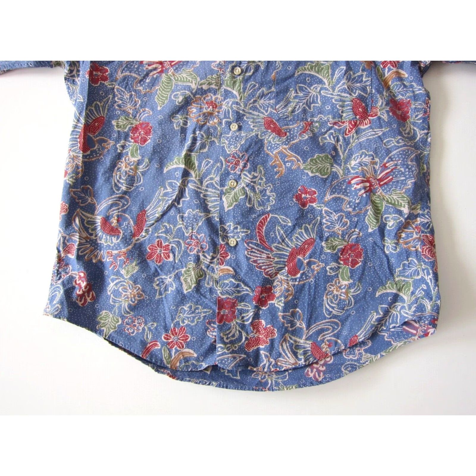 Lands' End VINTAGE Lands' End Button-Down Shirt M Men Floral Bird Cotton Blue Red Green 100% Cotton Short Sleeve Shirt Size US M / EU 48-50 / 2 - 7 Thumbnail