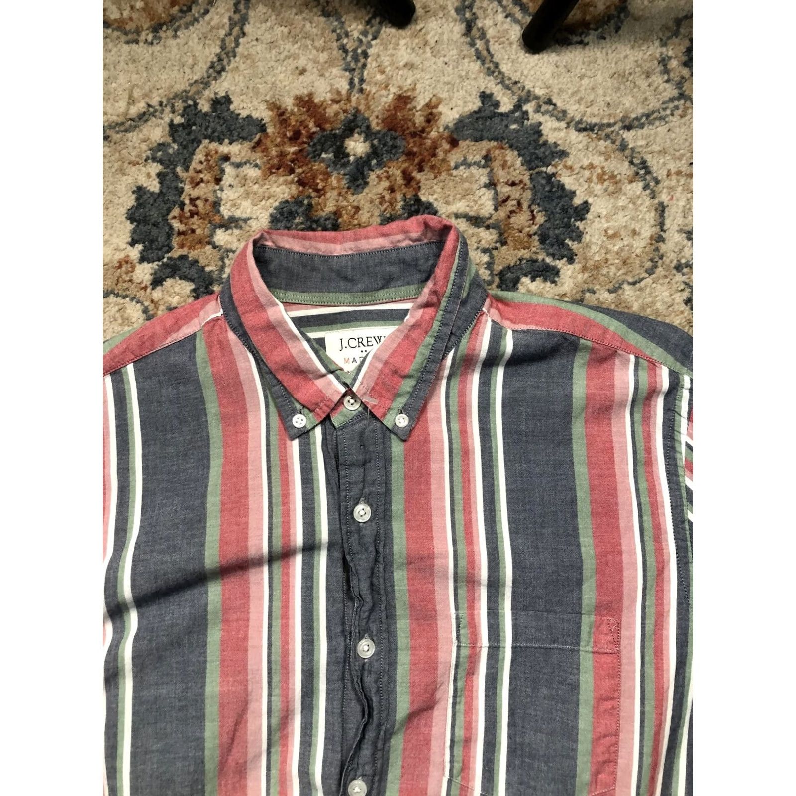 J.Crew J. Crew Madras Shirt Mens L Red Blue Striped Button-Down Long Sleeve G4134 Size US L / EU 52-54 / 3 - 2 Thumbnail