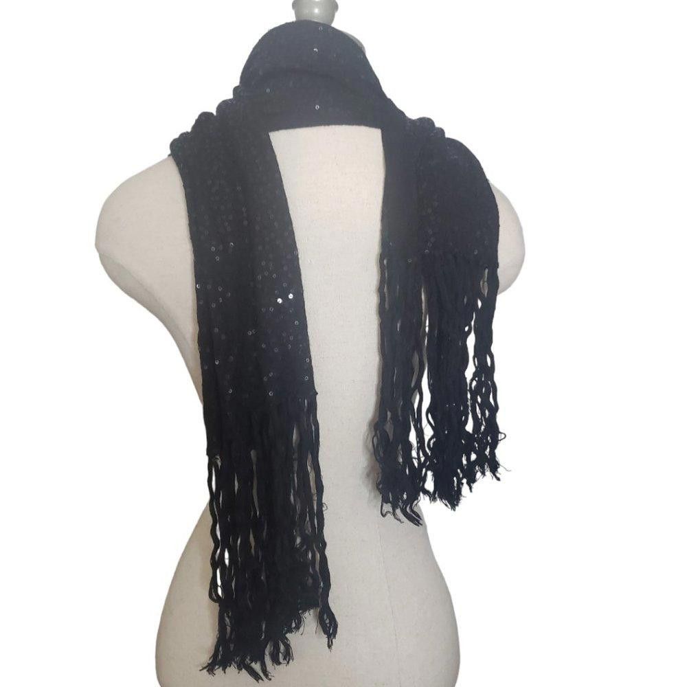 Designer CT831 Ladies Black Sequined Fringed Scarf Size ONE SIZE - 3 Thumbnail