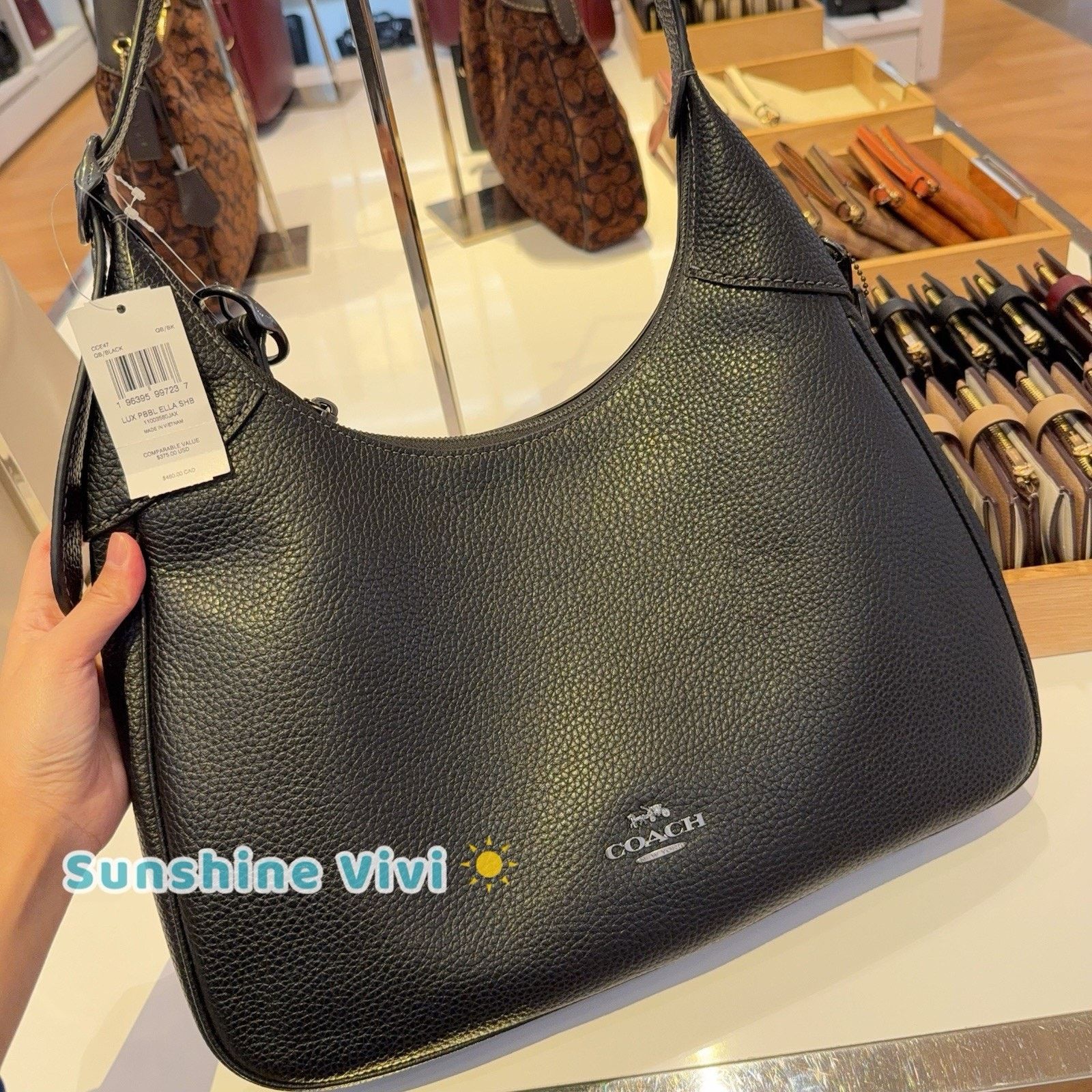 Coach NWT Coach Ella Shoulder Bag Soft Pebble Leather CCE47 Black Size ONE SIZE - 3 Thumbnail