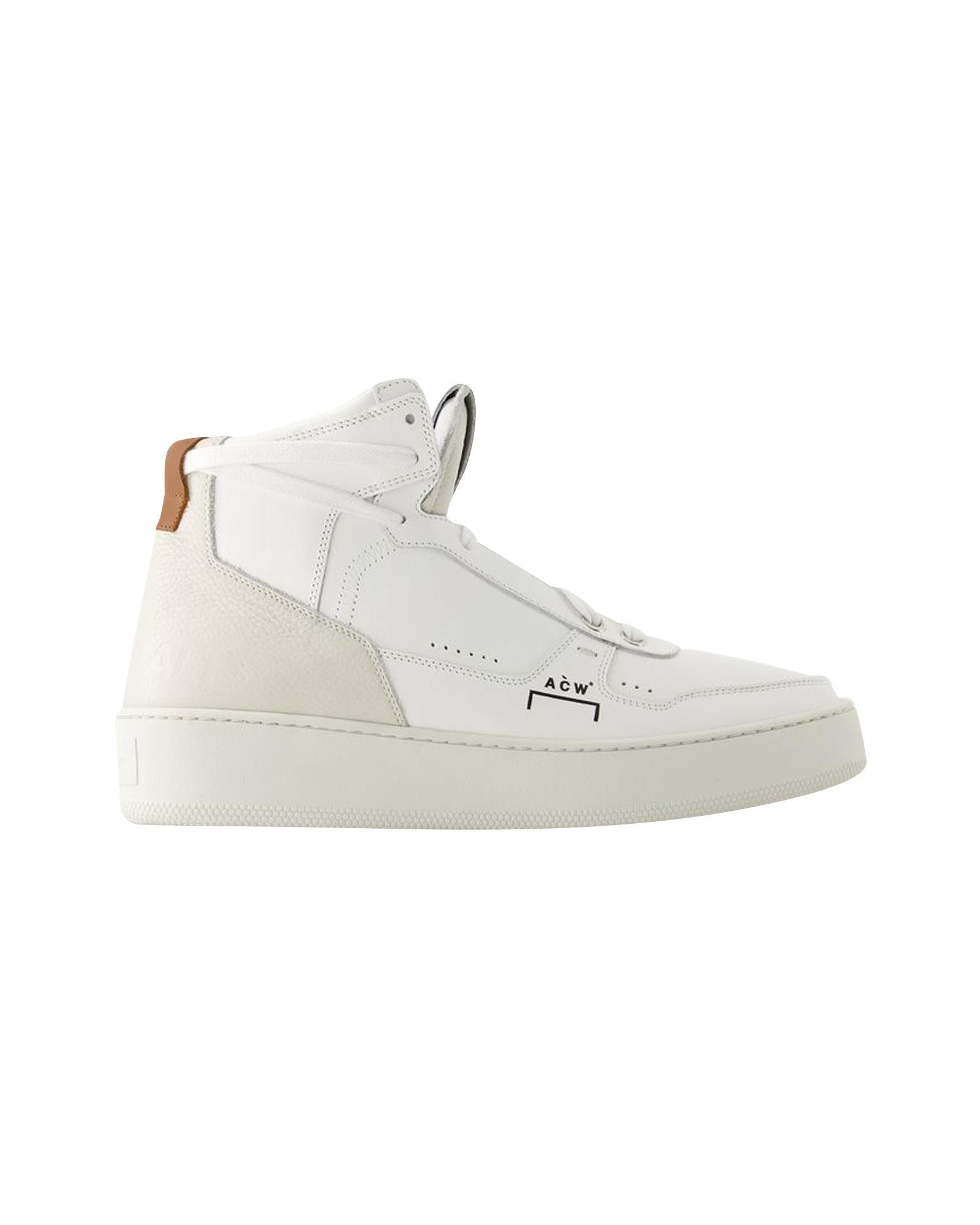 image of A Cold Wall Beige Leather Hi Top Sneakers With Rubber Sole And Round Toe, Men's (Size 7)