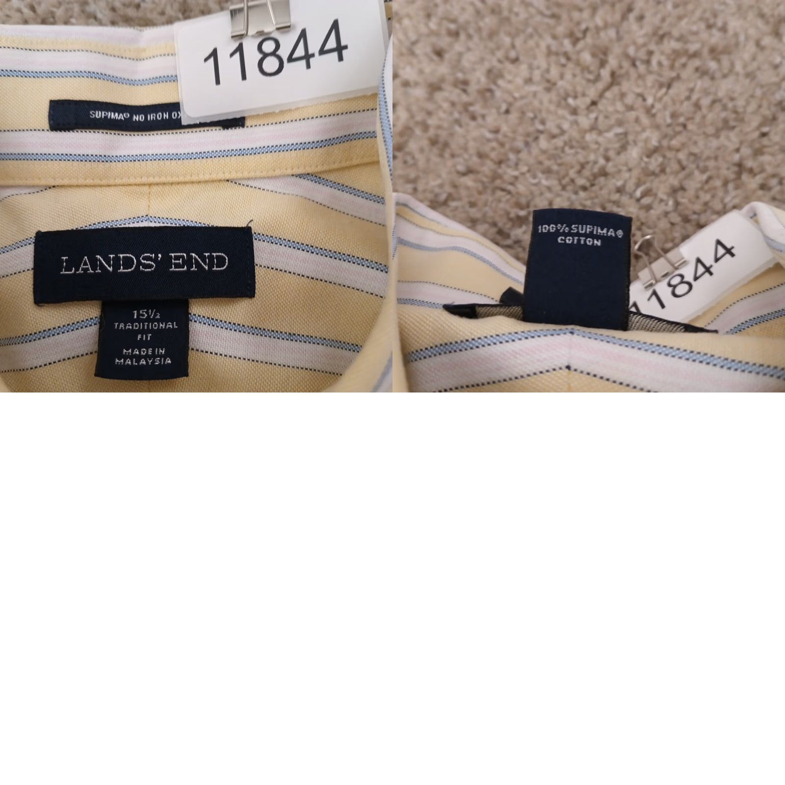 Lands' End Lands' End Oxford Shirt Mens 15.5 Yellow Striped Short Sleeve Button-Down Cotton Shirt Mens Size US L / EU 52-54 / 3 - 8 Thumbnail