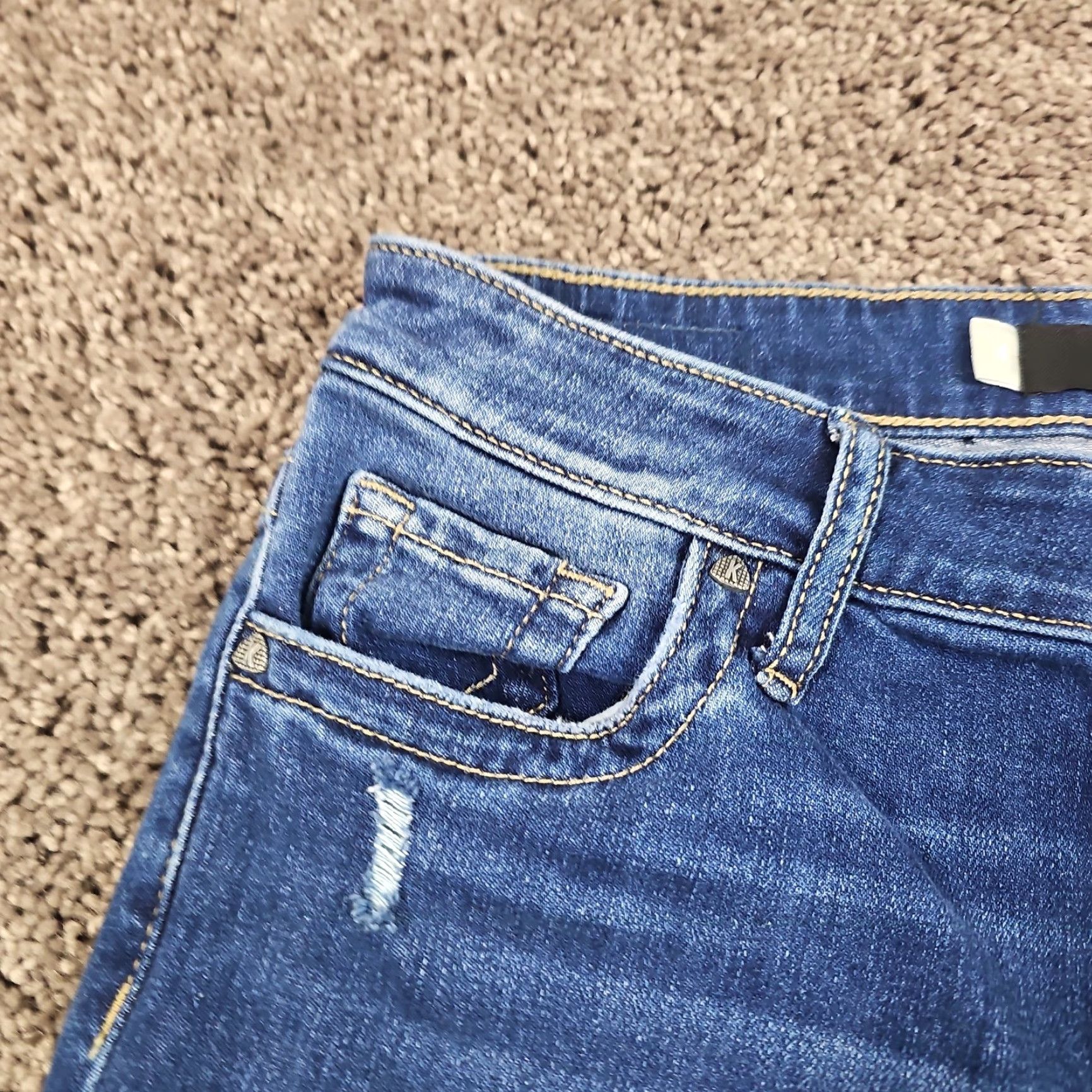 Vintage KUT from the Kloth Jeans Womens 4 Straight Low Rise Dark Wash Distressed Stretch 27x31 Denim Regular Blue - Vintage: No Size 27" / US 4 / IT 40 - 4 Thumbnail